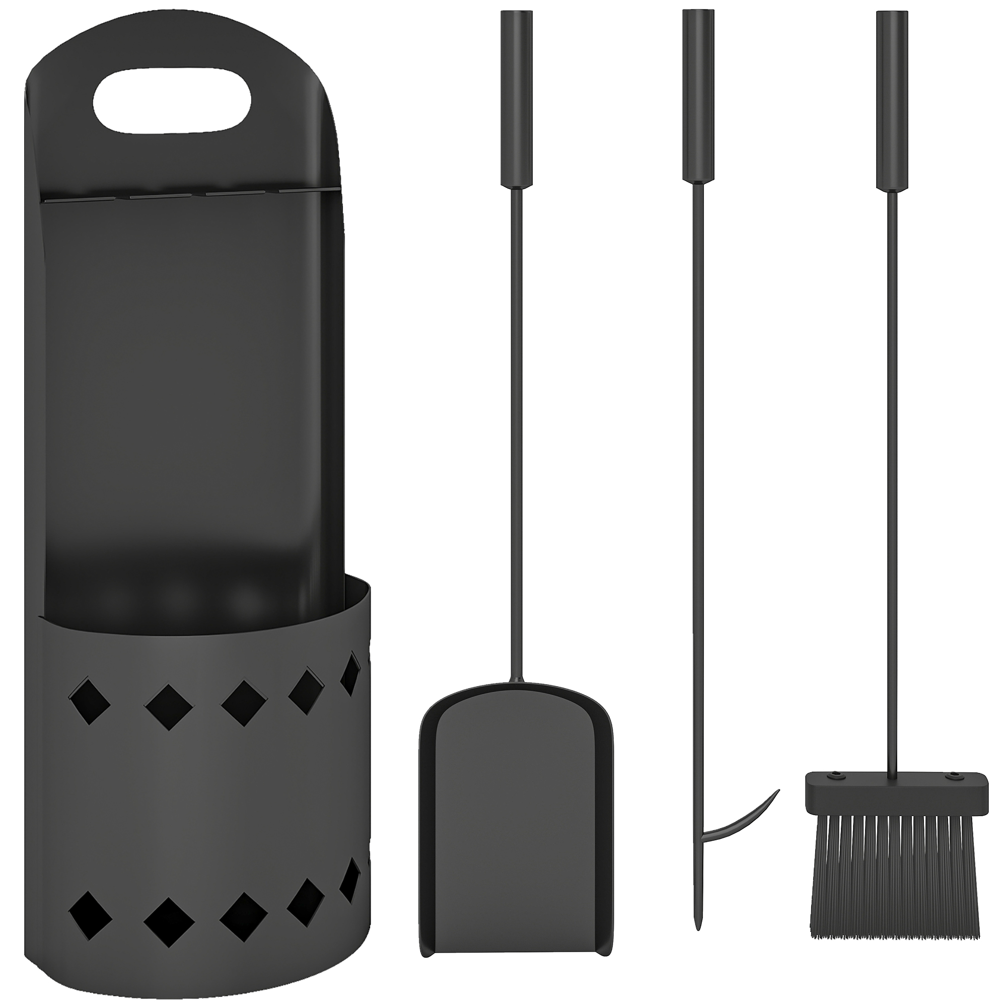 4 Pieces Fireplace Companion Set, Metal Fireplace Accessories Fireside Companion Set With Broom, Shovel, Poker, Bucket, Black - Image 1