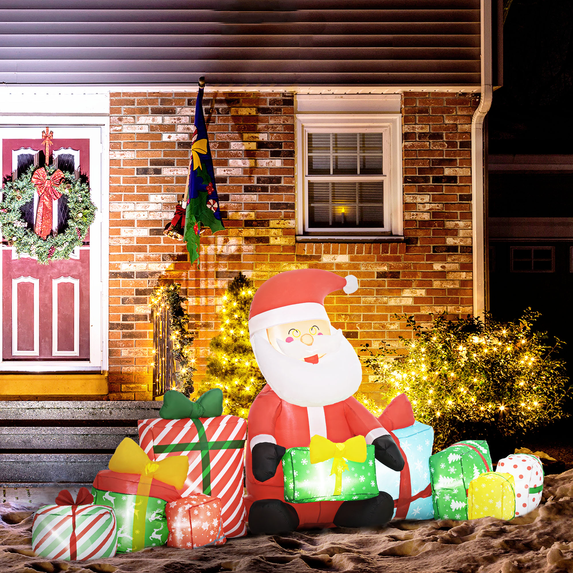 4.4 Inflatable Santa Claus and Gift Boxes w/ White LED Lights, Blow-Up Outdoor Display for Party — foto 7
