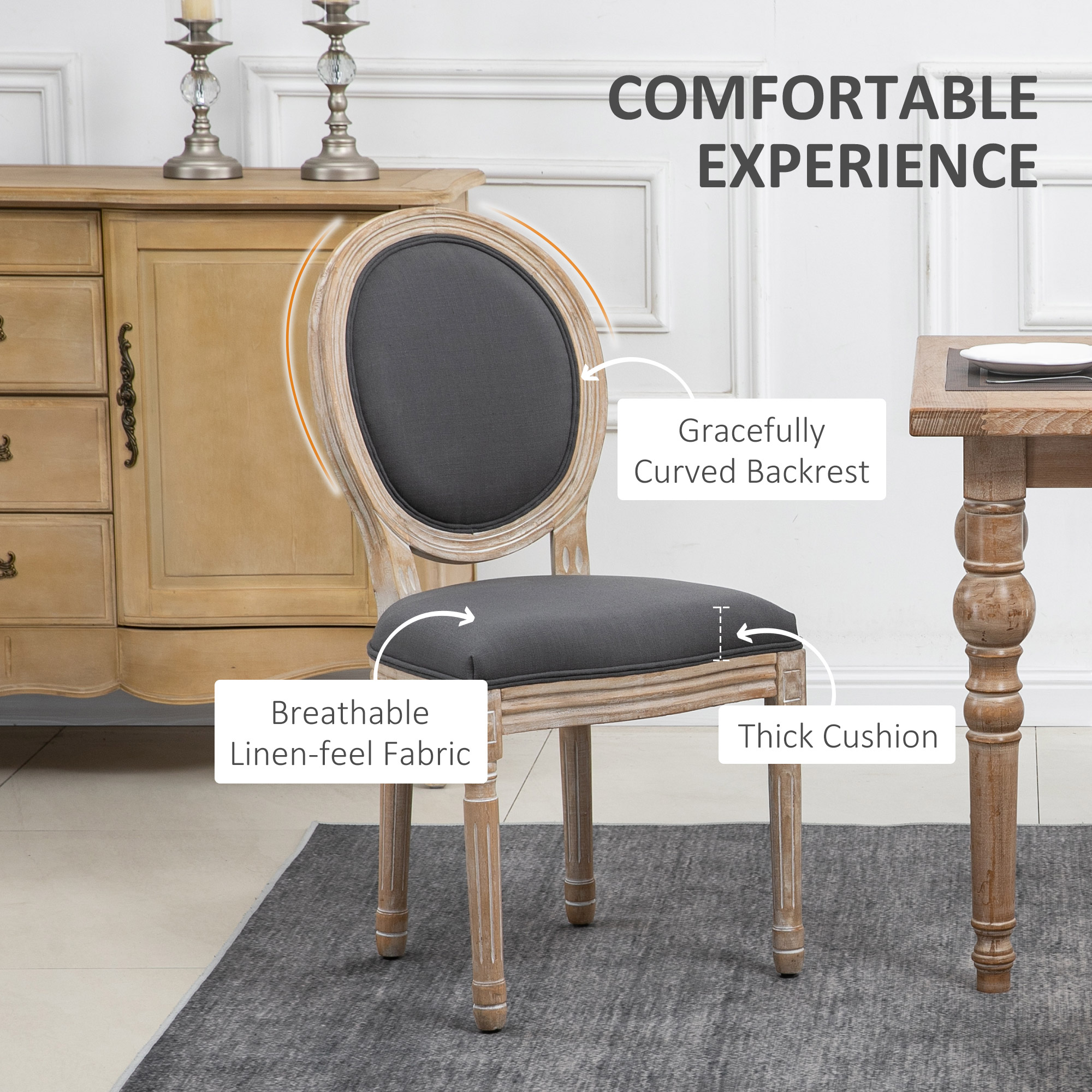 Two French-Inspired Dining Chairs with Carved Wood Frame