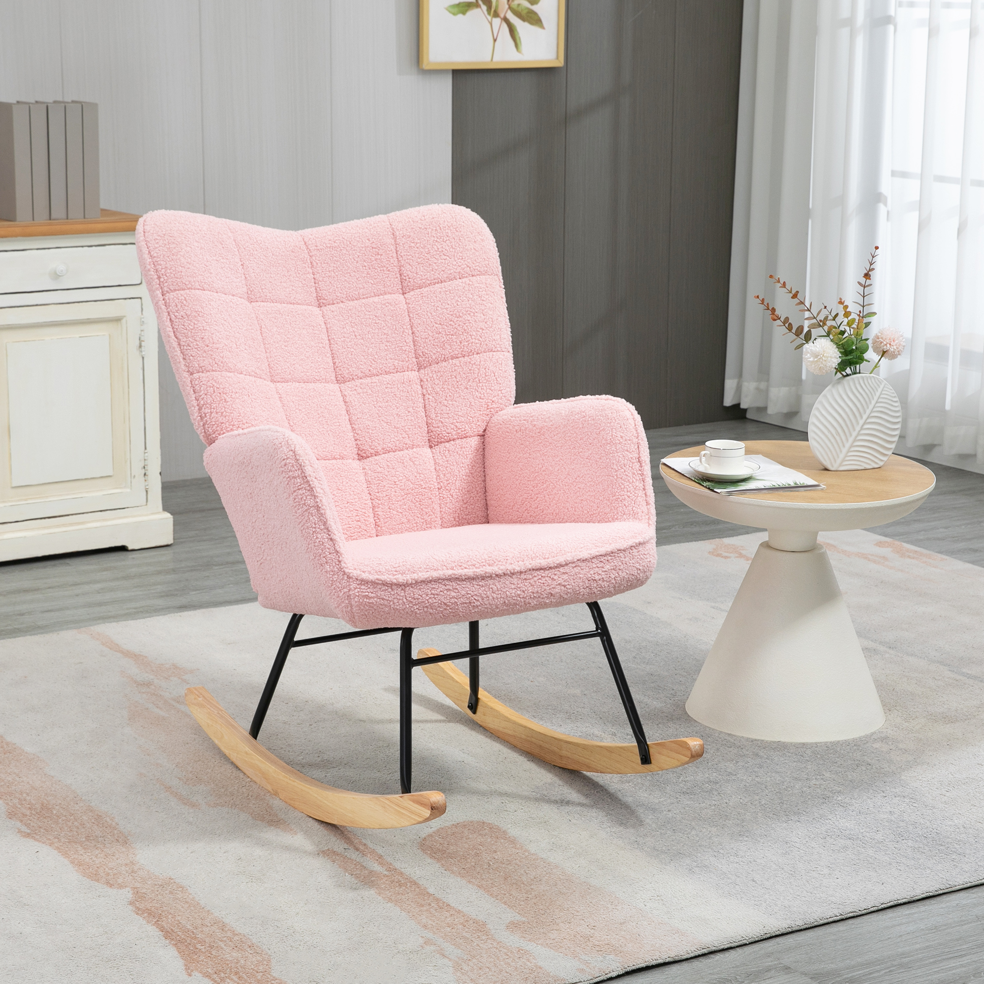 Soft Fleecey Rocking Wingback Chair - Pink — image 3