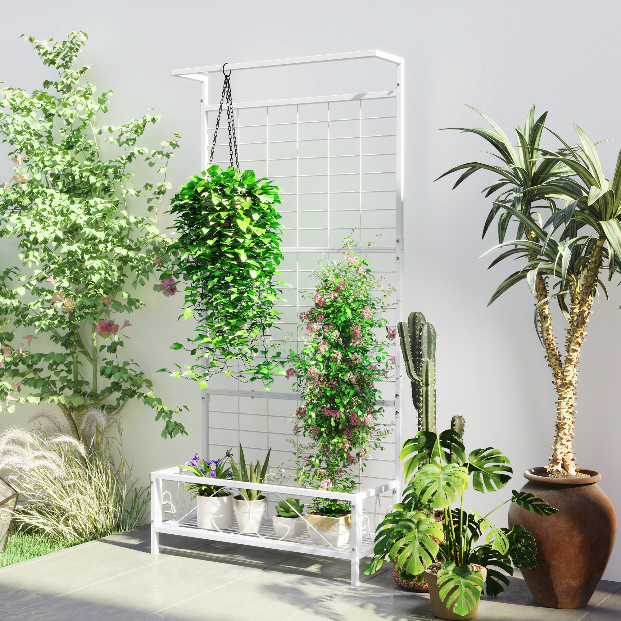 Tall Metal Plant Stand with Trellis