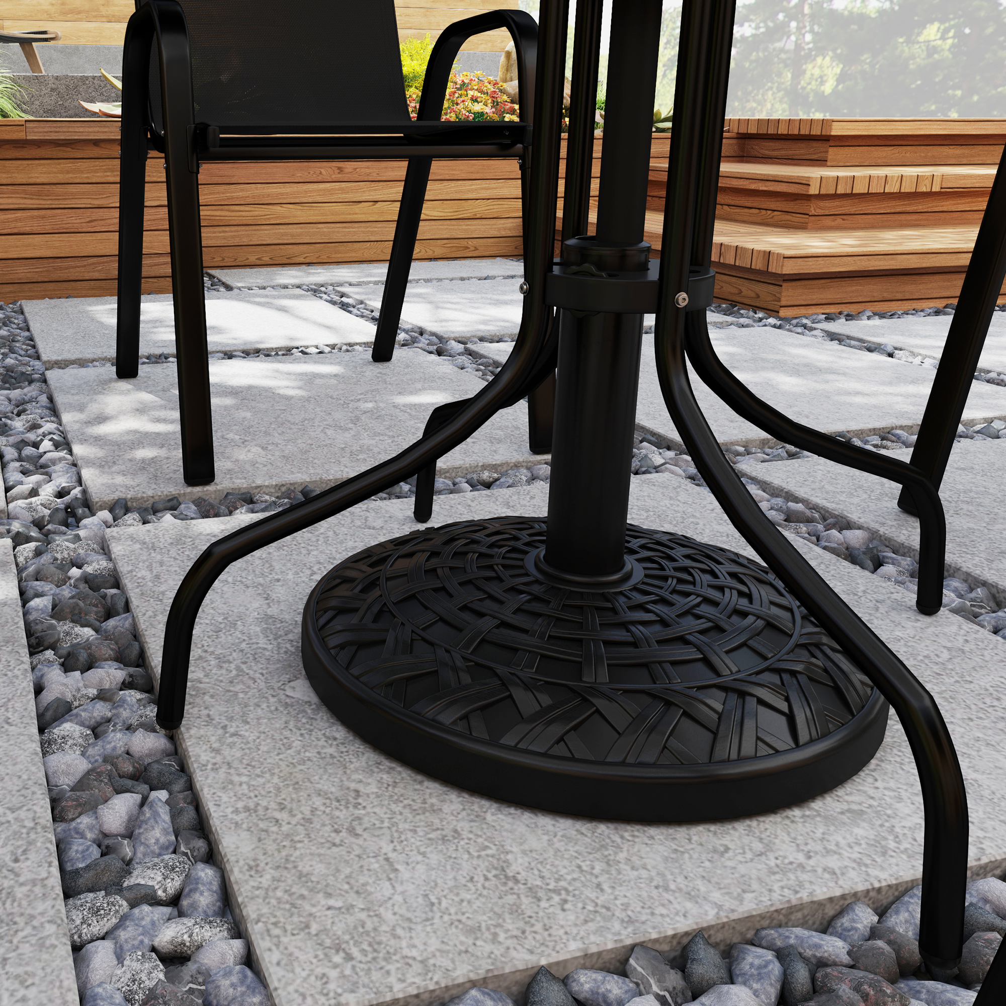 19″ Patio Umbrella Base, 26 lbs Concrete Heavy Duty Umbrella Stand, Round Patio Umbrella Holder for 1.5″/1.9″ Umbrella Poles for Outdoor, Lawn, Poolside, Black