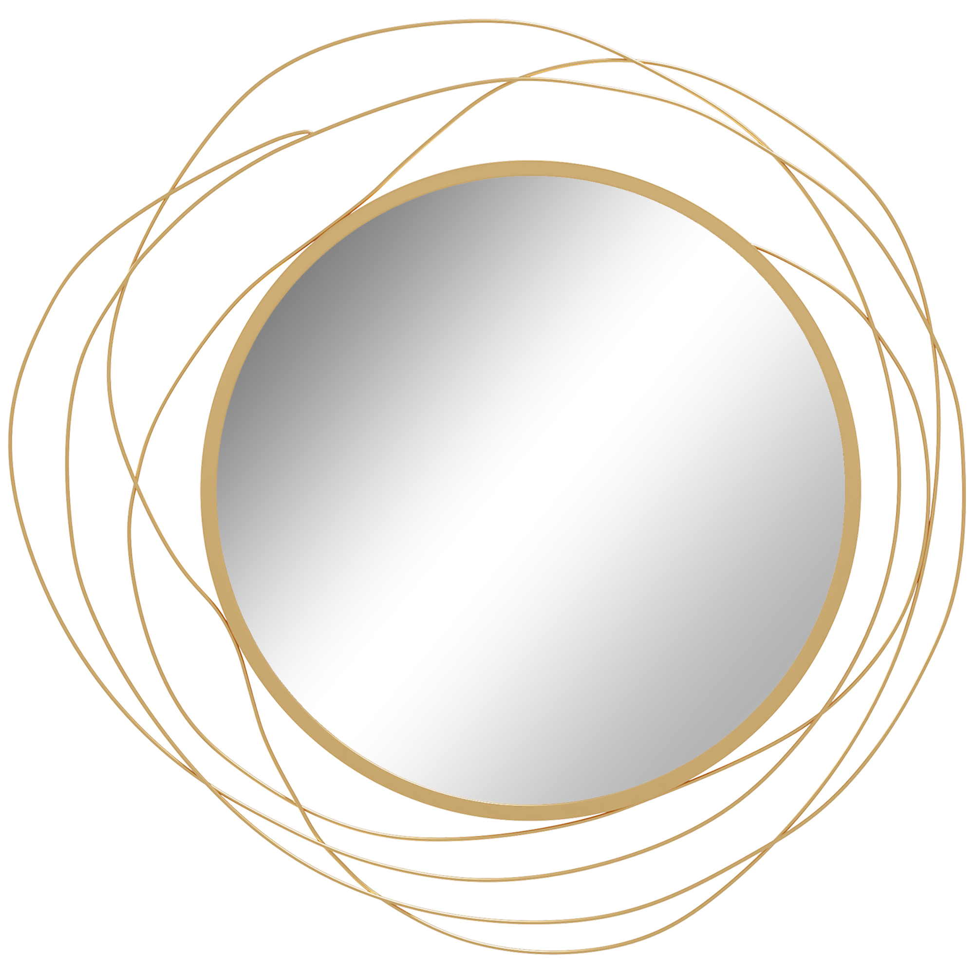 Abstract Metal Wire Wall Mirror, With Accessories - Gold Tone - Image 1