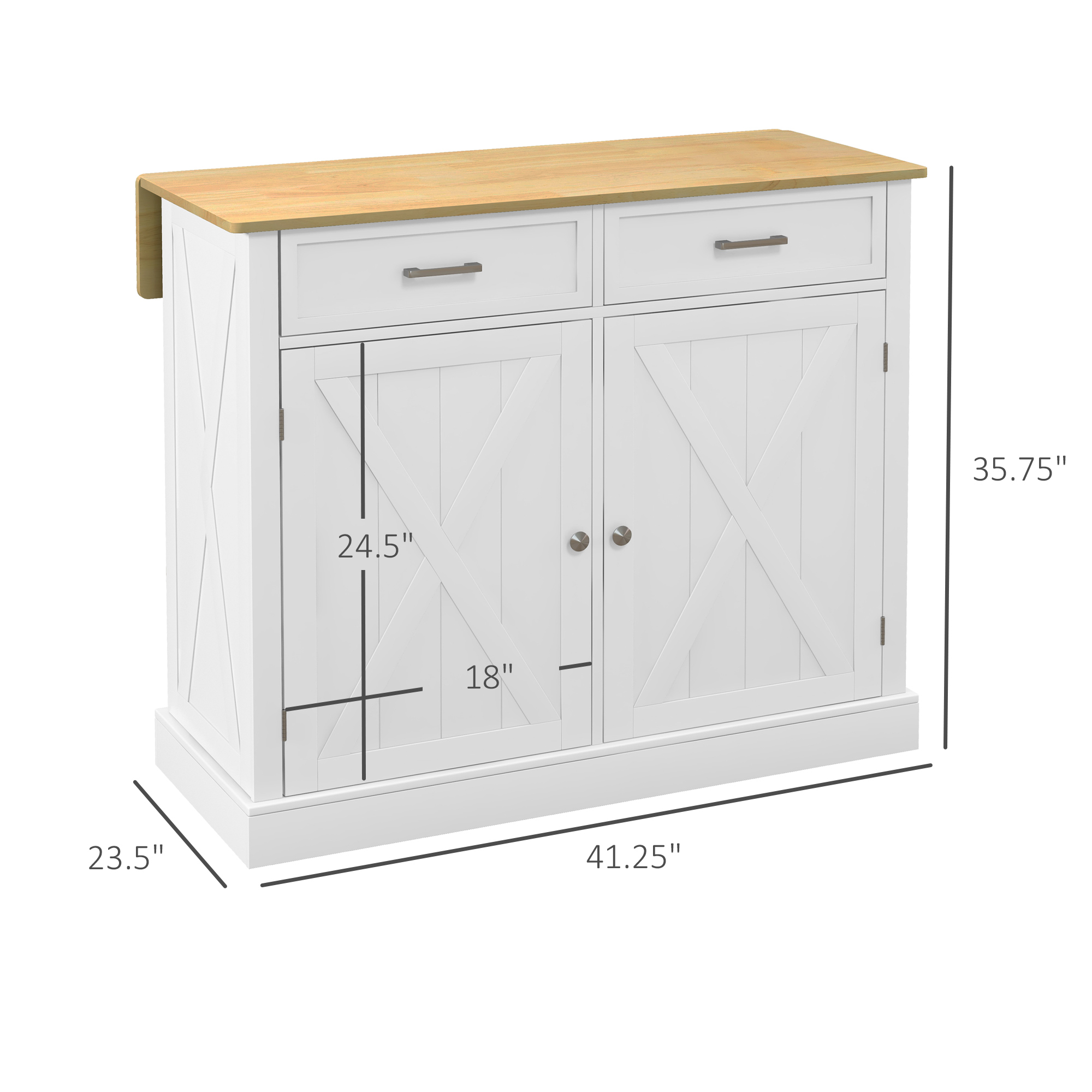 Rolling Kitchen Island with Drop Leaf Wood Breakfast Bar view 7