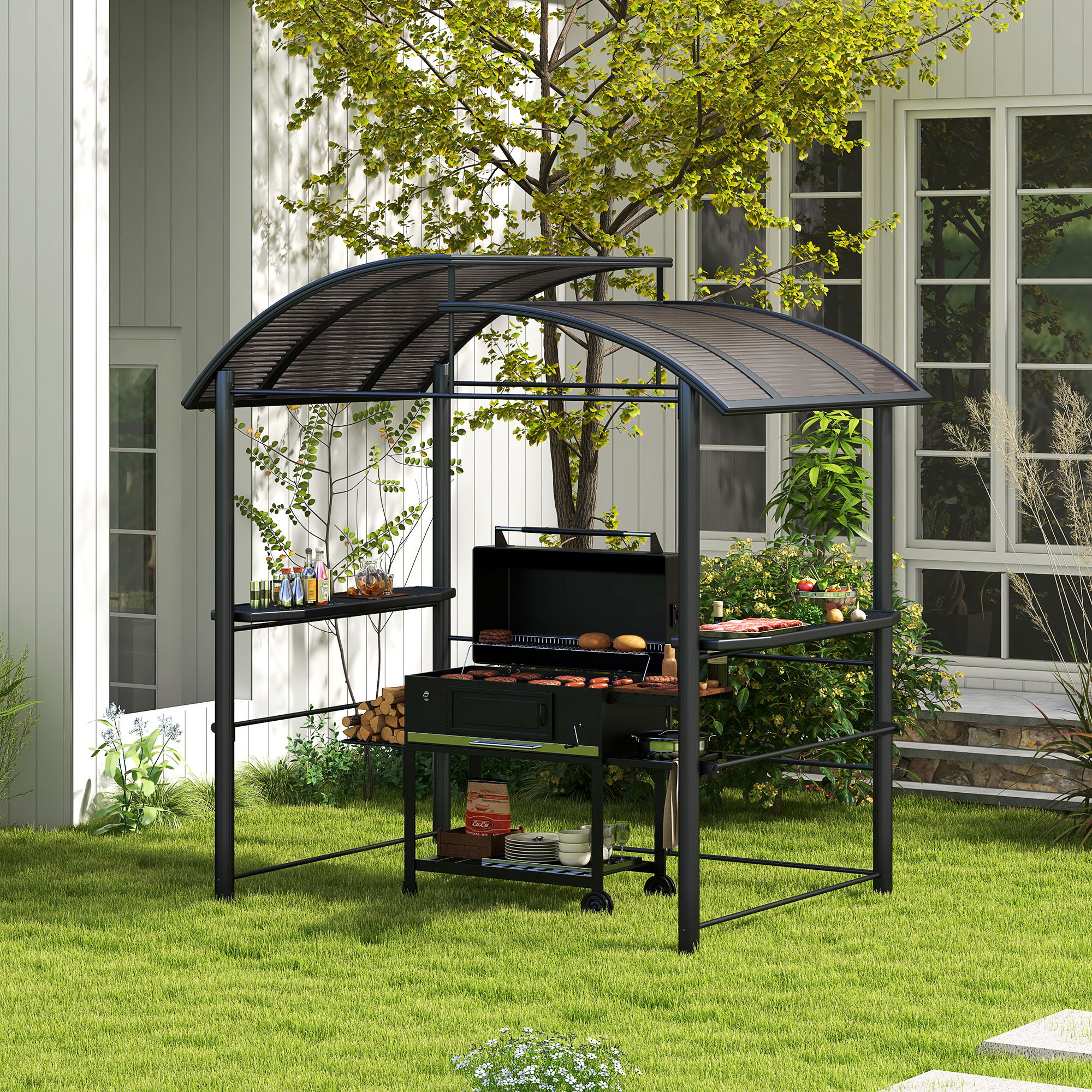 8 x 5 Outdoor Grill Gazebo Canopy Shelter with Vented PC Roof, Side Shleves