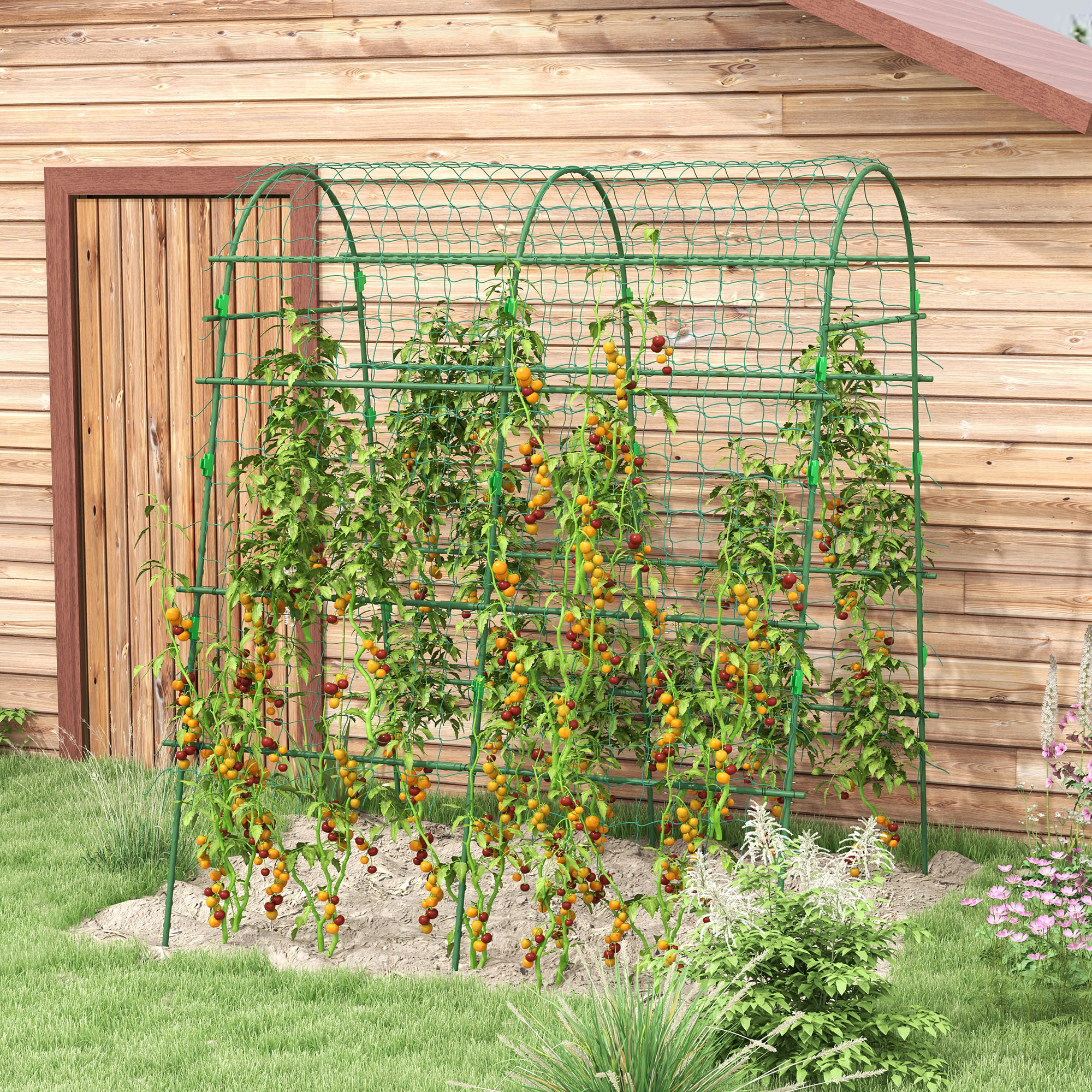 Metal Garden Trellis, Arch Trellis for Climbing Plants Outdoor, A-Frame, with Climbing Net, 57" x 66" x 81", Green