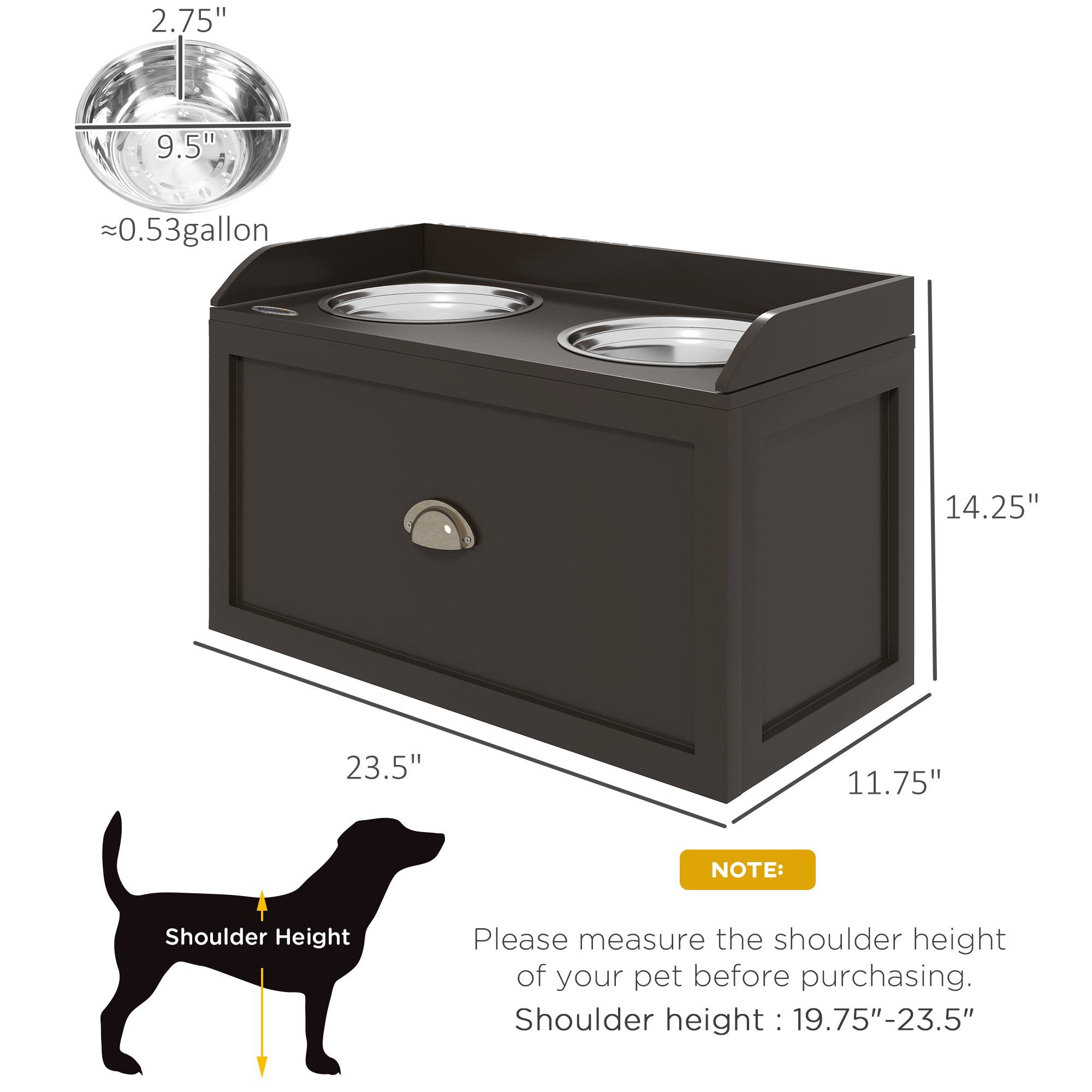  Pet Feeding Station Pet Dish Bowl Set with Storage, 2 Elevated Dog Bowls for Large Sized Dogs, Coffee