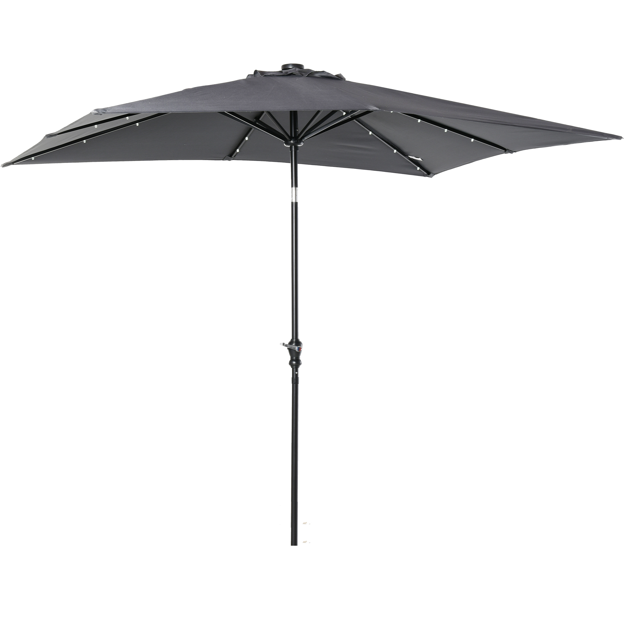 9 x 7 Solar Umbrella, LED Lighted Patio Umbrella for Table or Base with Tilt & Crank, Outdoor Umbrella for Garden, Deck, Backyard, Pool, Beach, Dark Gray