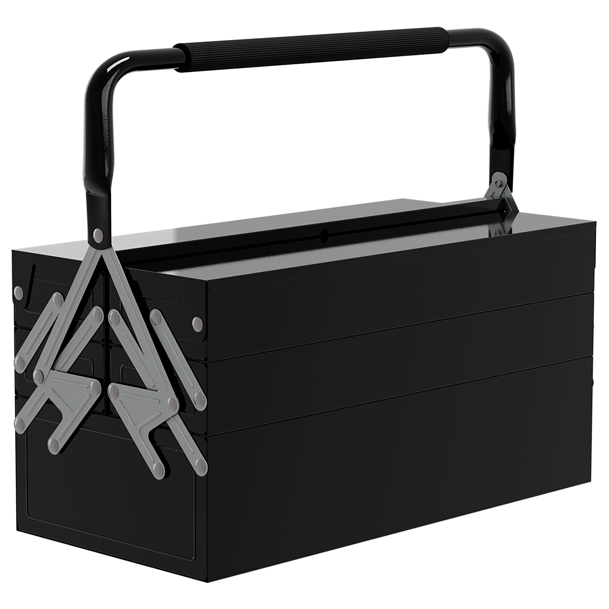 DURHAND 3 Tier Metal Toolbox, 5 Tray Professional Portable Tool Box With Carry Handle For Workshop, 45cmx20cmx34.5cm, Black