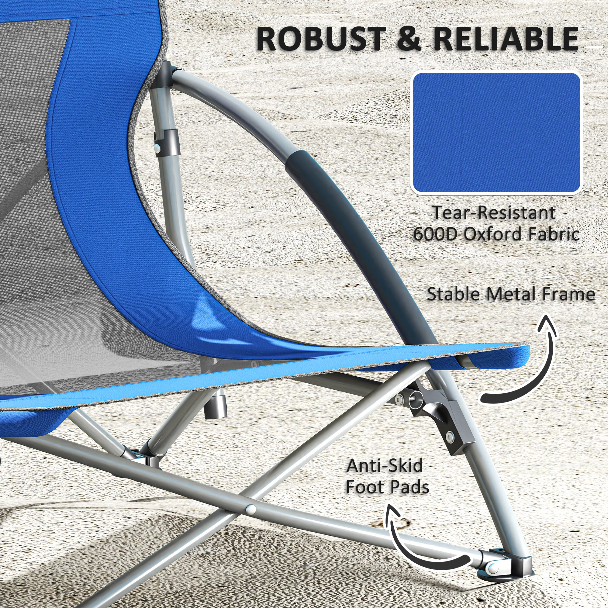 Set of 2 Folding Beach Chairs with Mesh Back, Carry Bag and Cup Holder for Outdoor Camping Lawn Sports Picnic Dark Blue