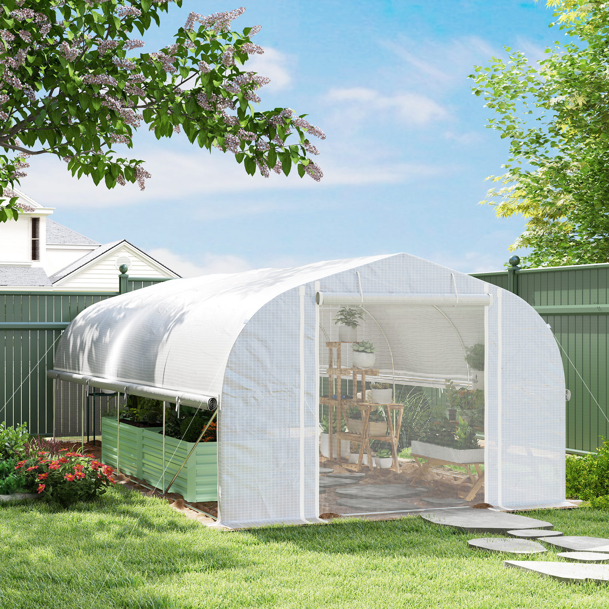 19.5 X 9.8ft Tunnel Greenhouse, With Accessories - White