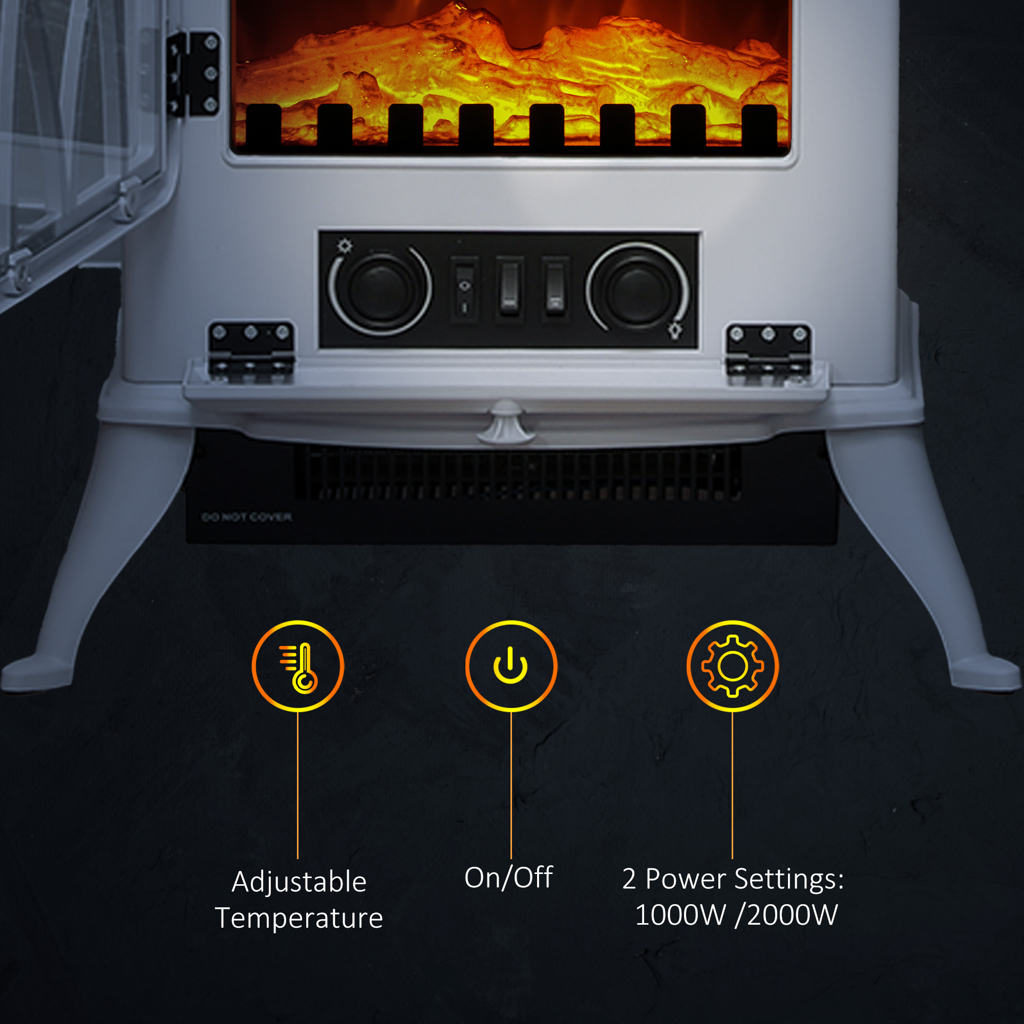 1kW-2kW Vintage Electric Fireplace Heater - White — image 3