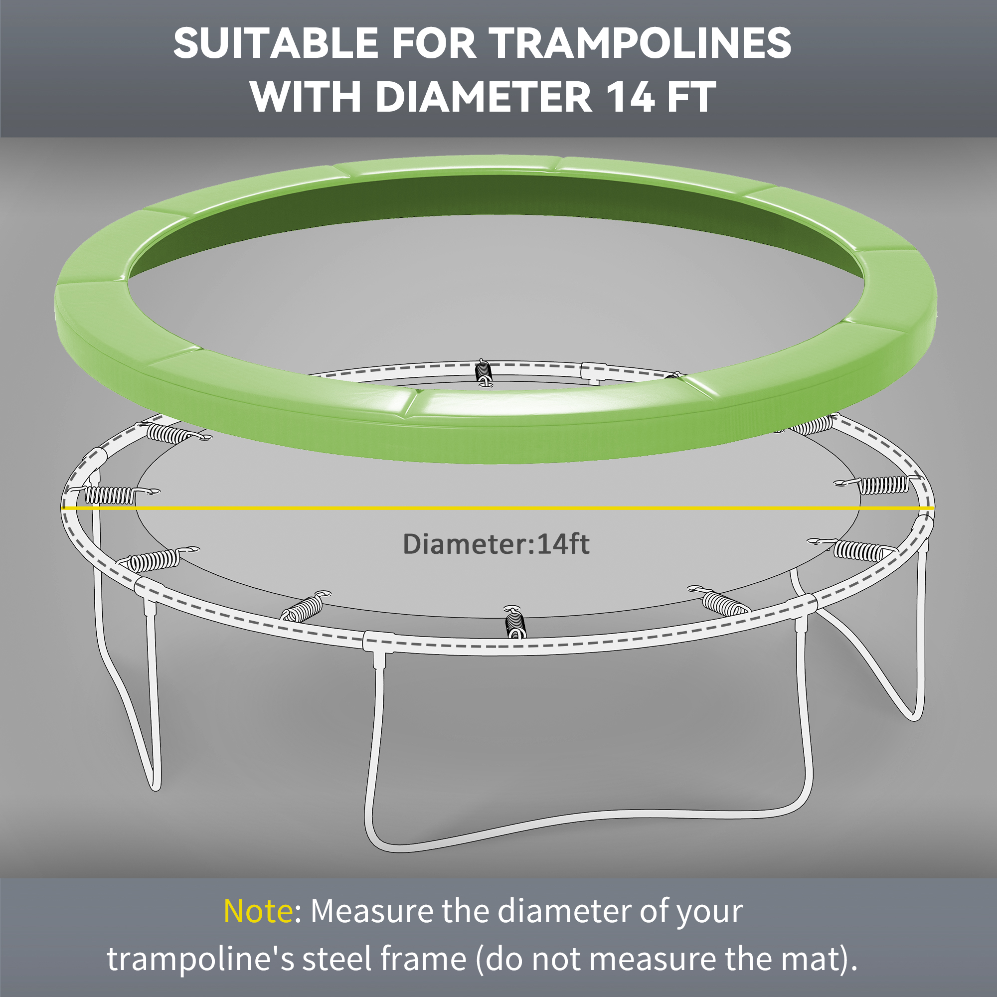 14FT Trampoline Spring Cover, Safety Trampoline Pad Replacement, Waterproof and Tear Resistant, All Weather Trampoline Accessories, Green