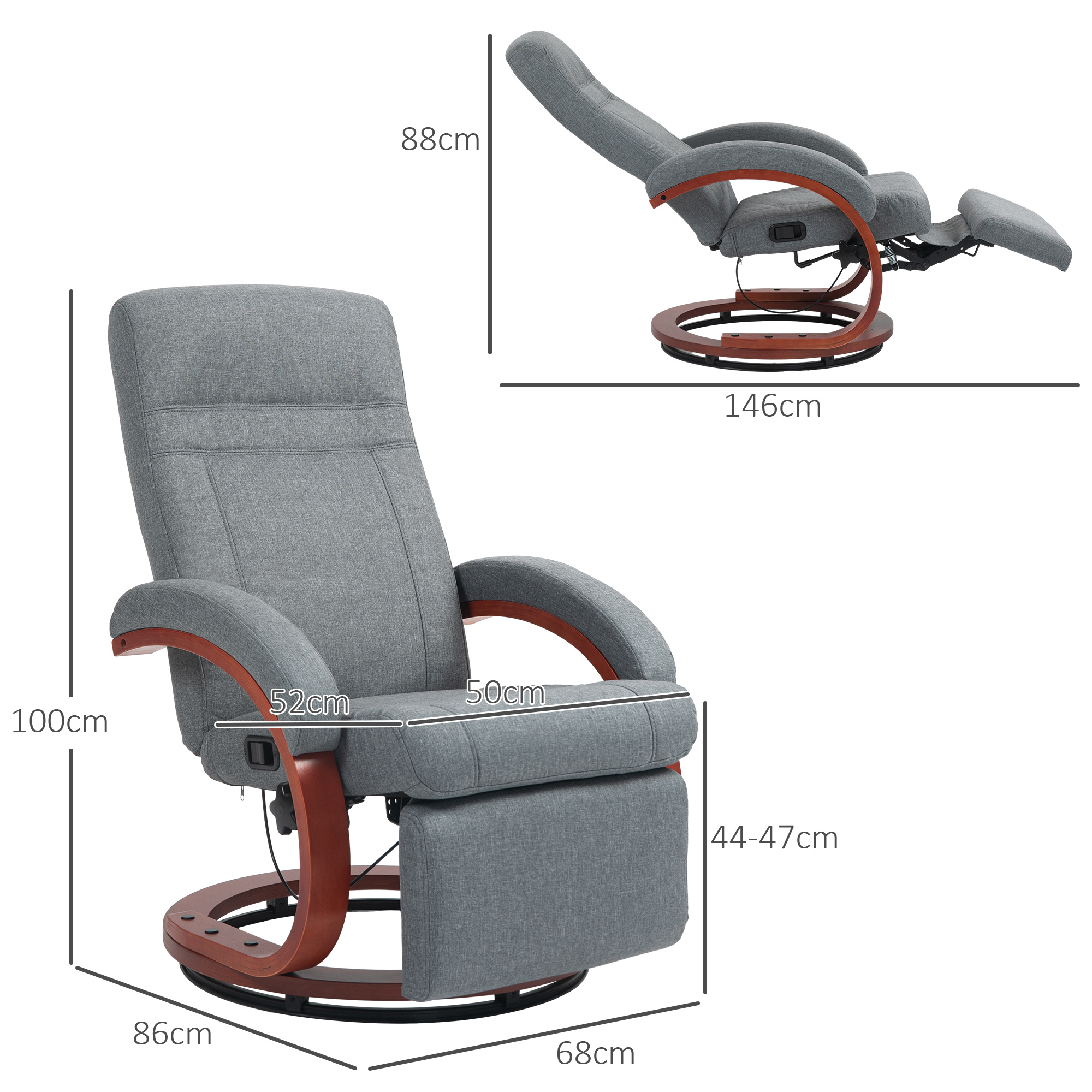 135Manual Reclining Swivel Chair, With Footrest - Grey — image 3