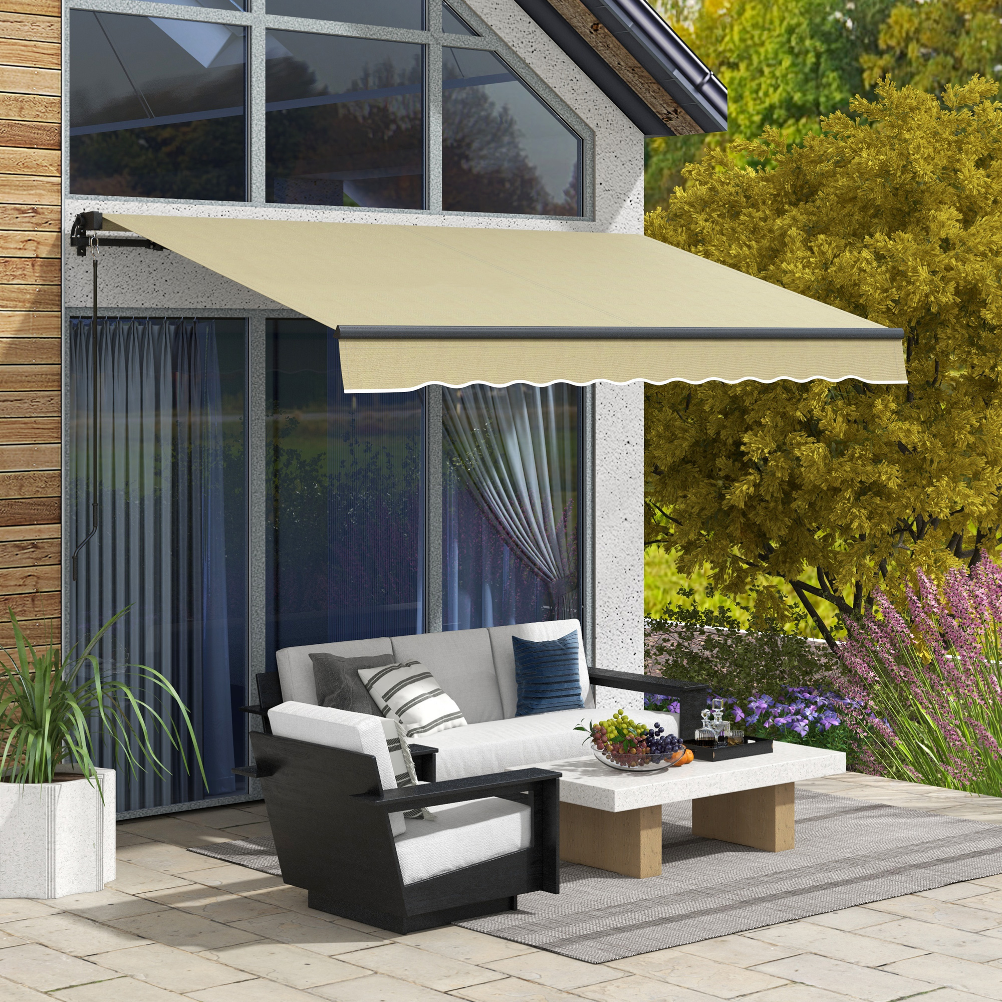 10 x 8 Retractable Awning, 280gsm UV Resistant Sunshade Shelter for Deck, Balcony, Yard, Beige