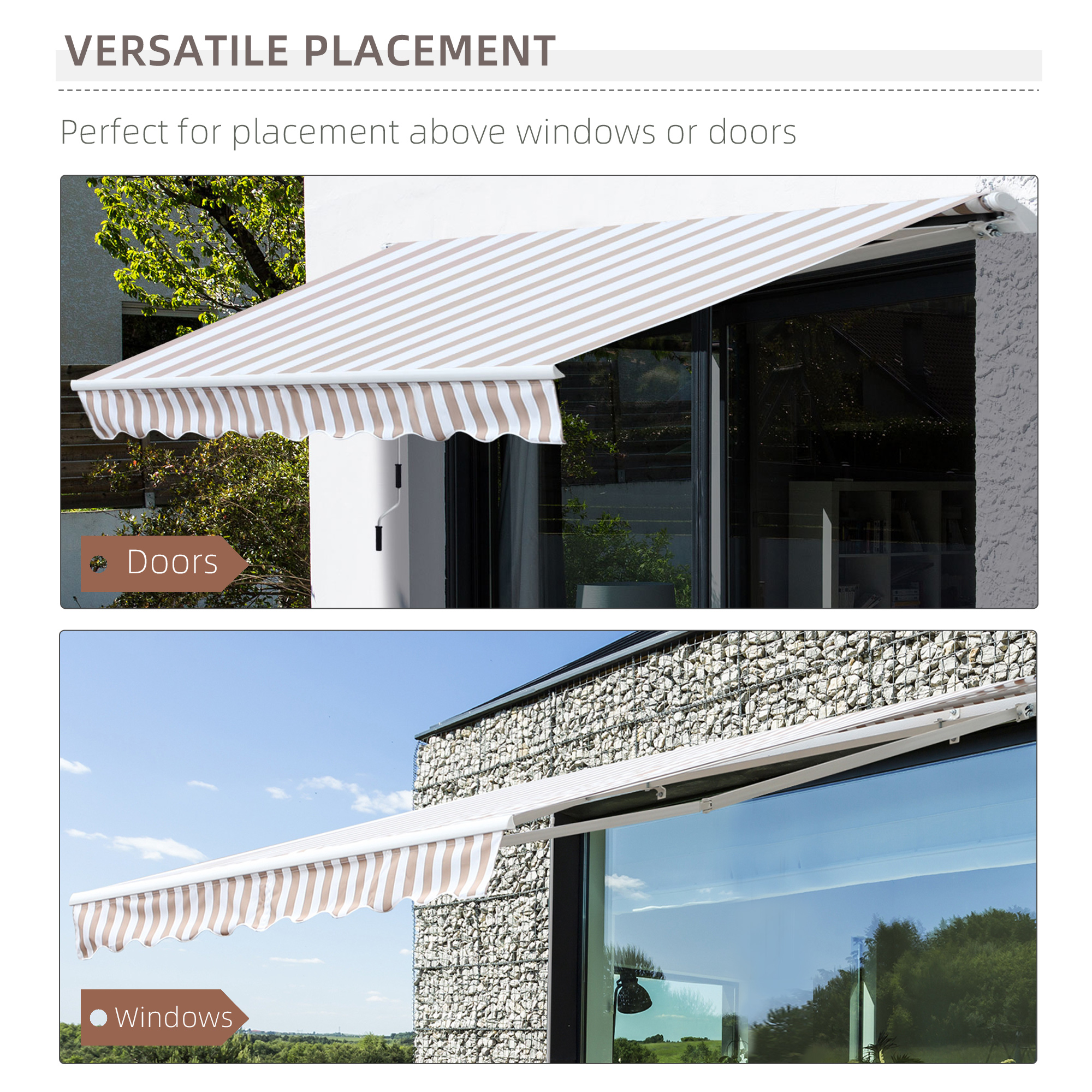 10' x 8' Retractable Sun Shade Patio/Window Awning - Polyester Fabric - Beige - Image 6