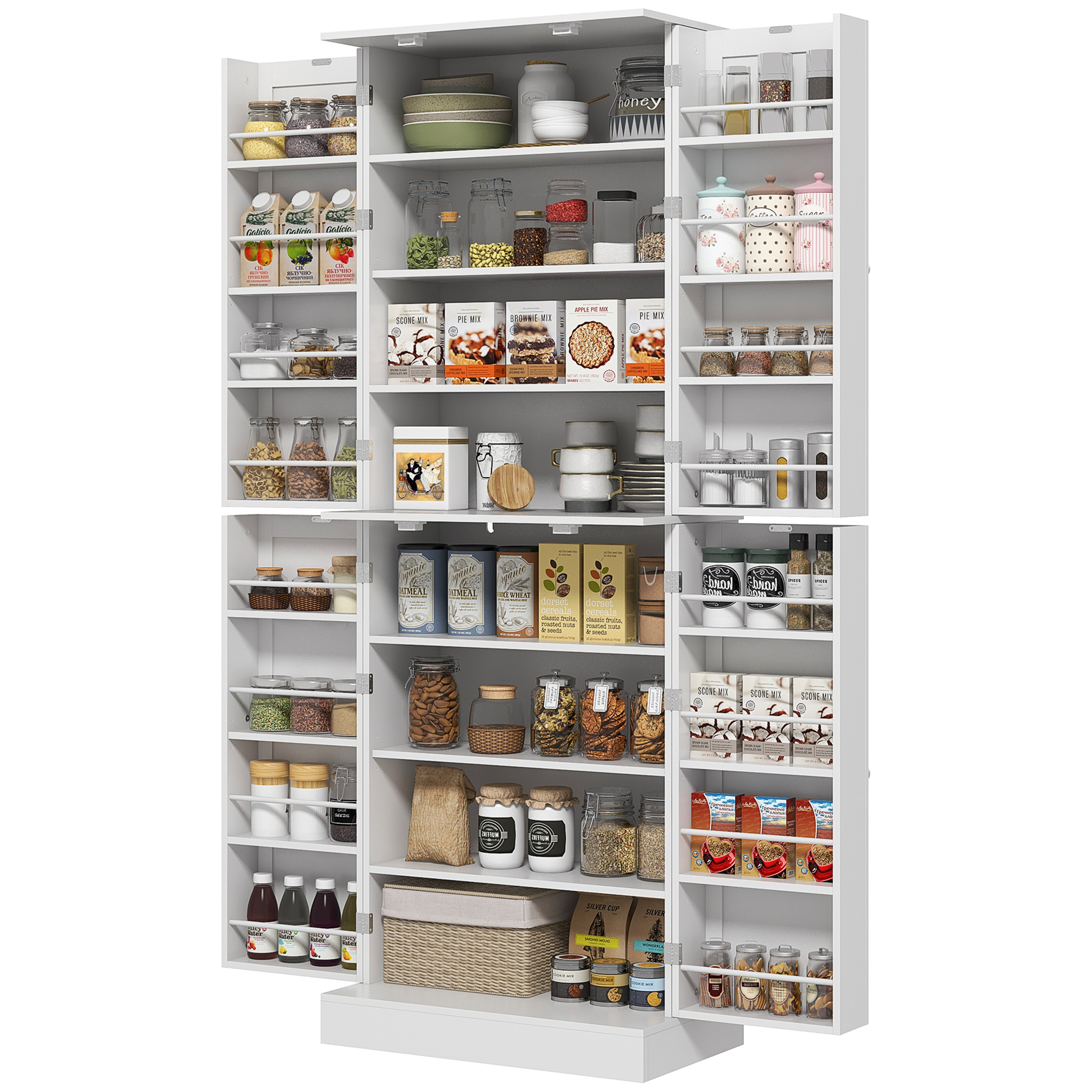 65" Kitchen Cabinet, Kitchen Pantry Cabinet with 4 Doors and 16 Door Shelves for Dining Room, White - 9