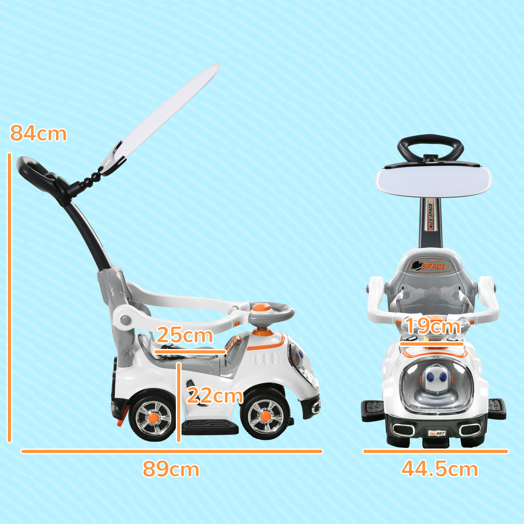 3 In 1 Ride On Push Car, Cartoon Robot Theme Foot To Floor Slider W Handle — image 5