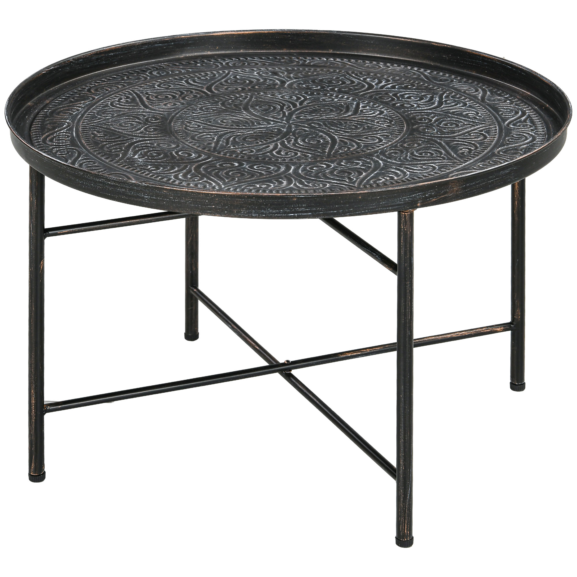 Coffee Table for Living Room, 24" Round Center Table with Hammered Tray Top and Metal Frame for Bedroom…
