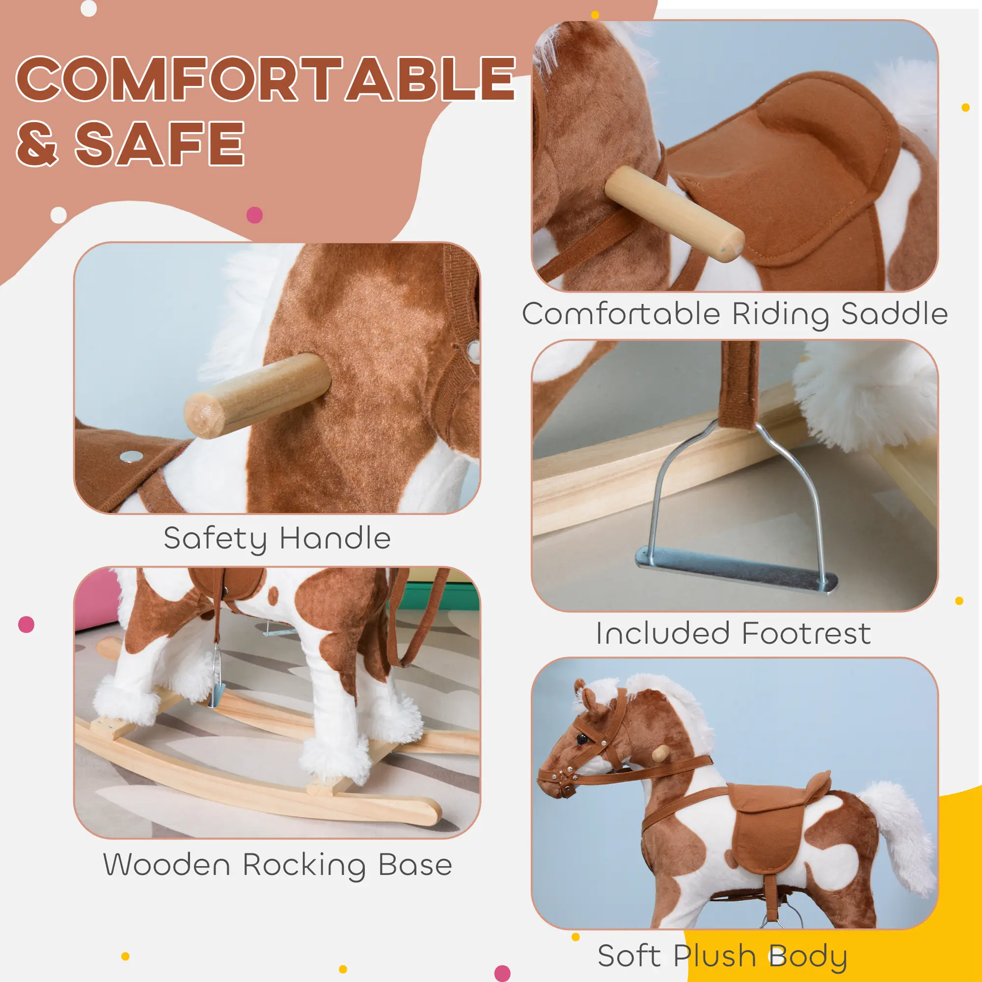 Toddler Rocking Horse, Kids Plush Rocking Chair Toy with Nursery Rhyme Music Brown