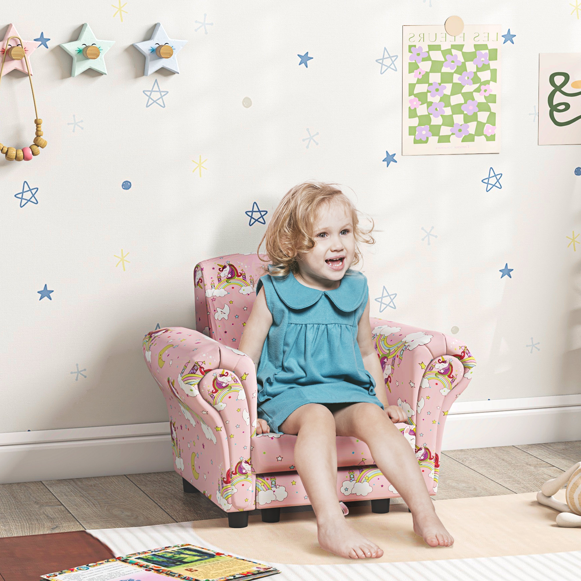 2 Piece Kids Sofa Set With Unicorn Design, Wooden Frame, For 1.5-3 Years Old — image 3