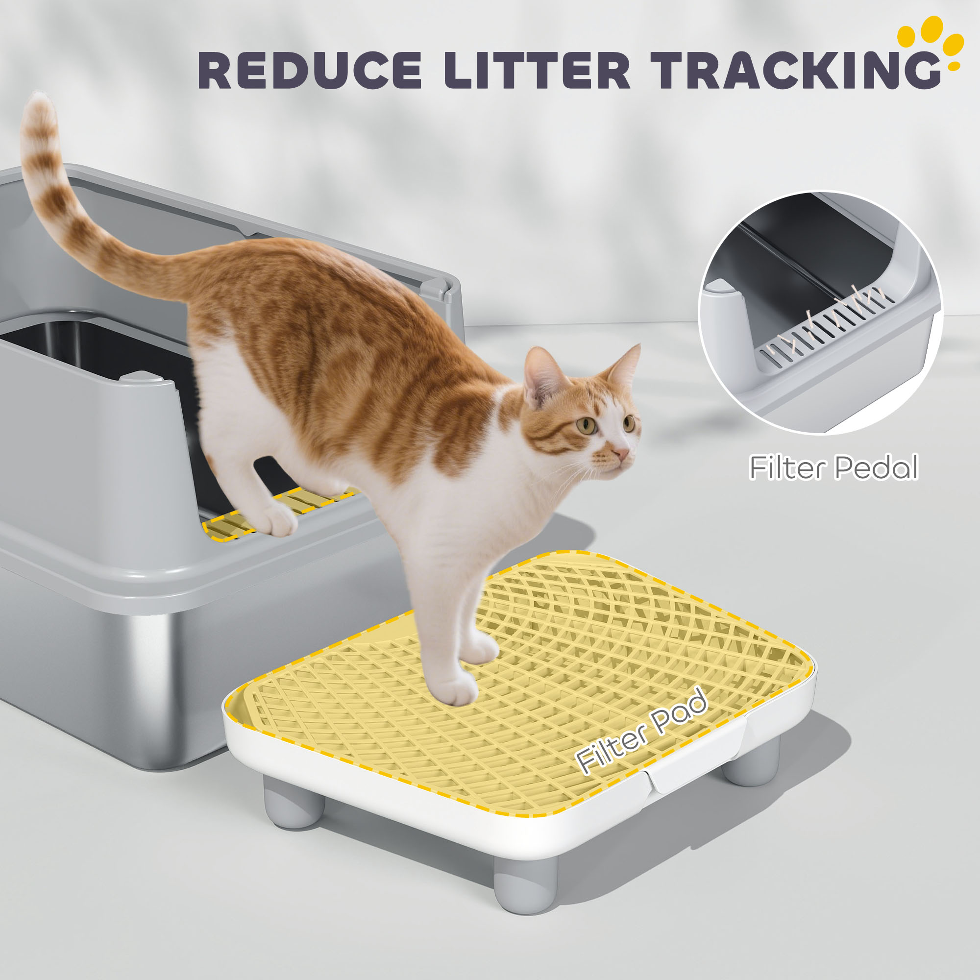  Extra Large Stainless Steel Cat Litter Box with Scoop & Pad, Anti-Urine Leakage, Easy Cleaning, Non-Sticky