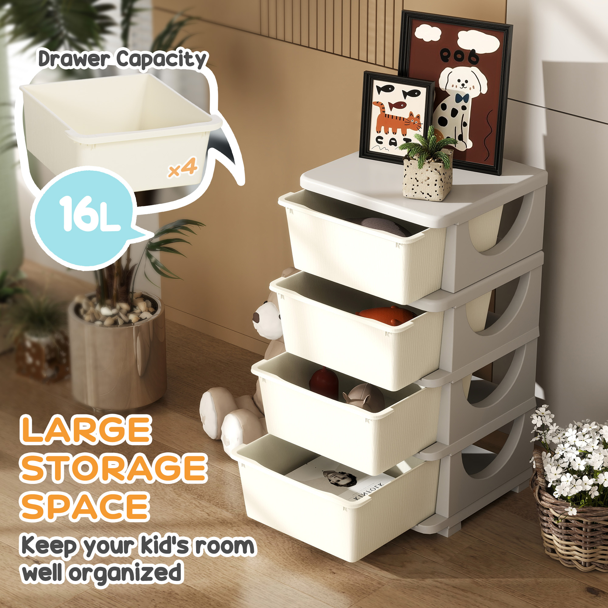 Four-Tier Kids Storage Boxes, With Four Drawers - White — image 5
