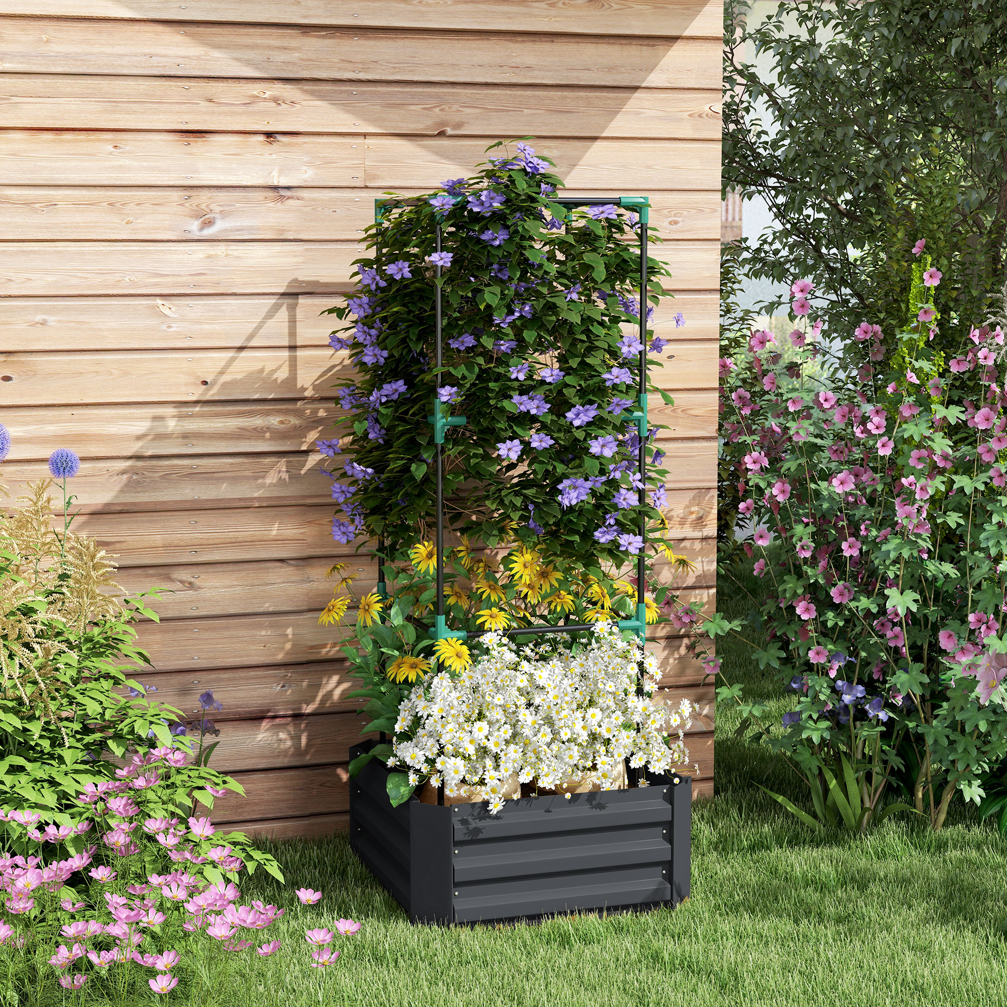 Galvanized Raised Garden Bed with Trellis, picture 2 of 3