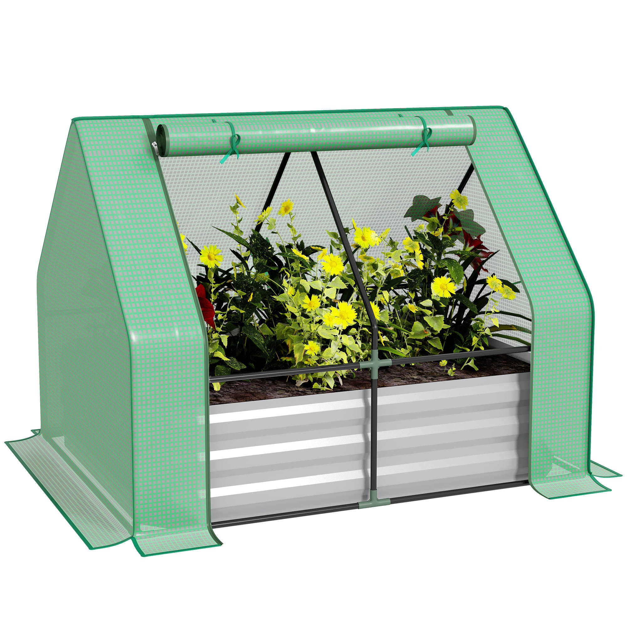 4 x 3ft Metal Planter Box with Mini Greenhouse, Galvanized Raised Garden Bed with Cover for Herbs and…