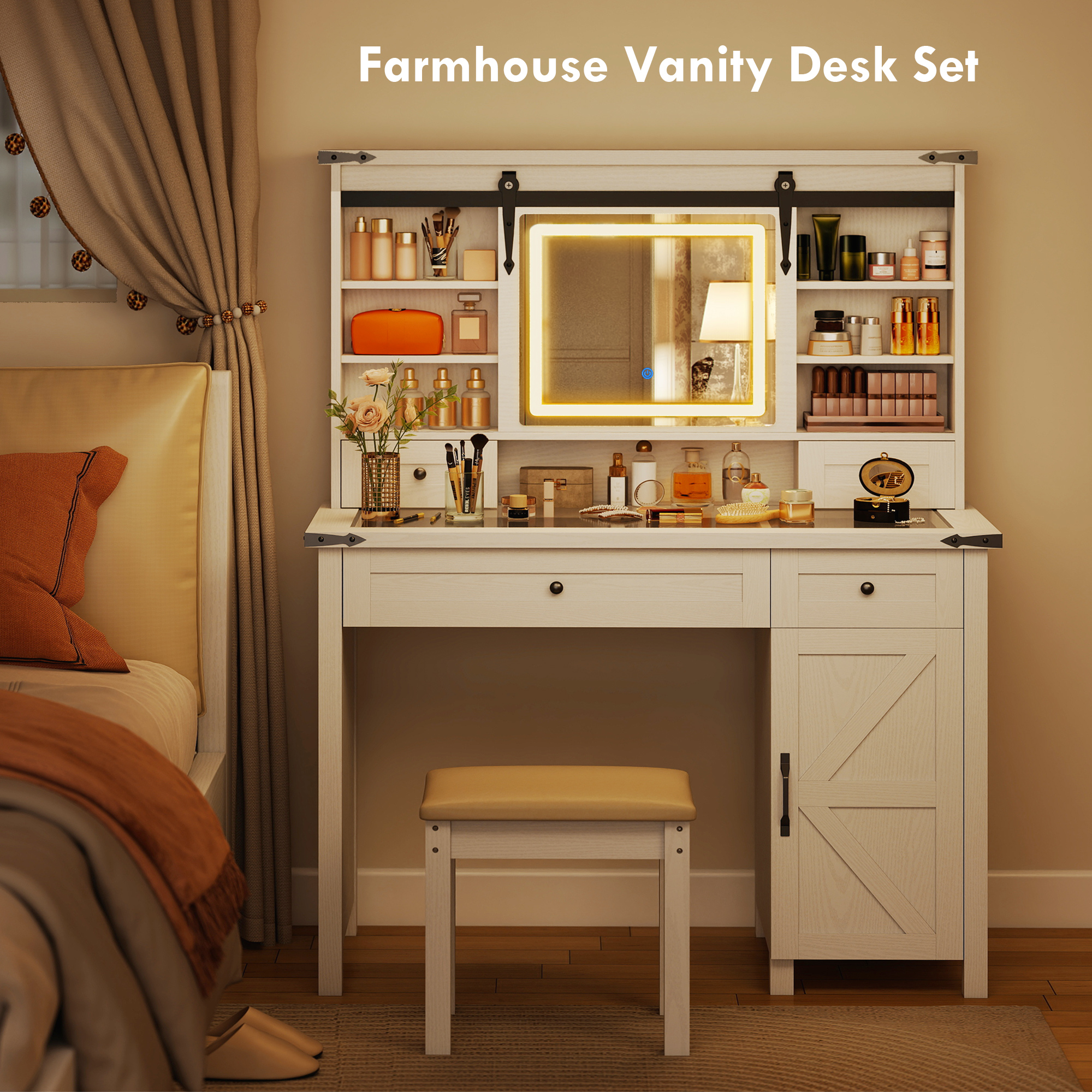 Vanity Desk Set with Mirror and Lights view 4
