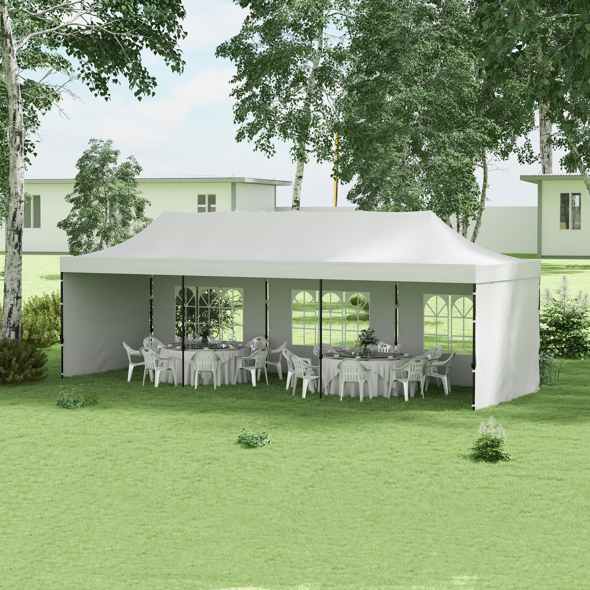 9.5 x 28 Pop Up Canopy Tent, Instant Tent for Parties, Height Adjustable, with Carry Bag and Sand Bags