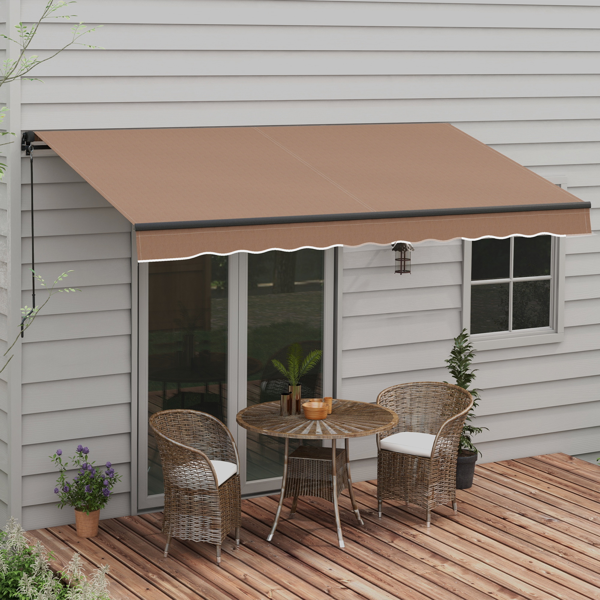 12 x 10 Retractable Awning, 280gsm UV Resistant Sunshade Shelter for Deck, Balcony, Yard, Coffee
