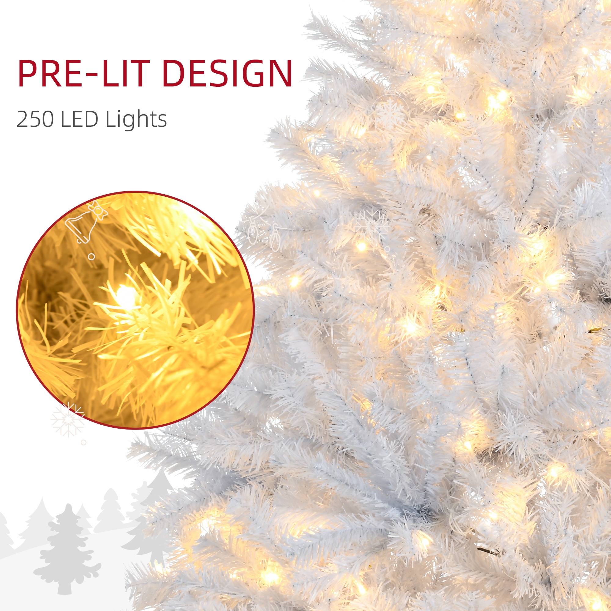  6' Prelit Artificial White Christmas Trees Home Decor, with Warm White LED Lights, Auto Open, Steel Base