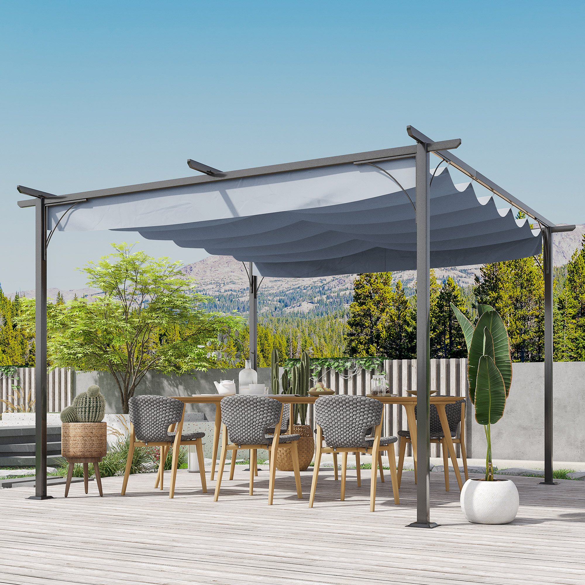 11.5 x 11.5 Outdoor Retractable Pergola Canopy, Metal Patio Shade Shelter for Backyard, Porch Party, Garden, Grill Gazebo, Gray