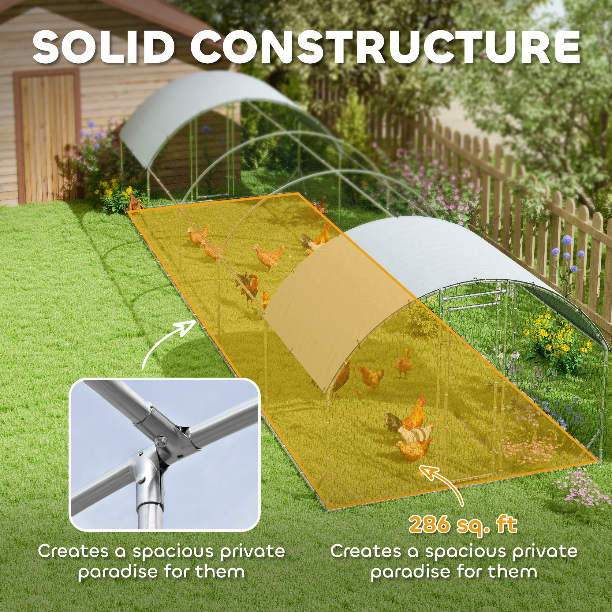  Large Metal Chicken Coop with Waterproof and Anti-UV Cover for Yard, Outdoor, Duck, Rabbit, 9.2' x 31.2' x 6.5'