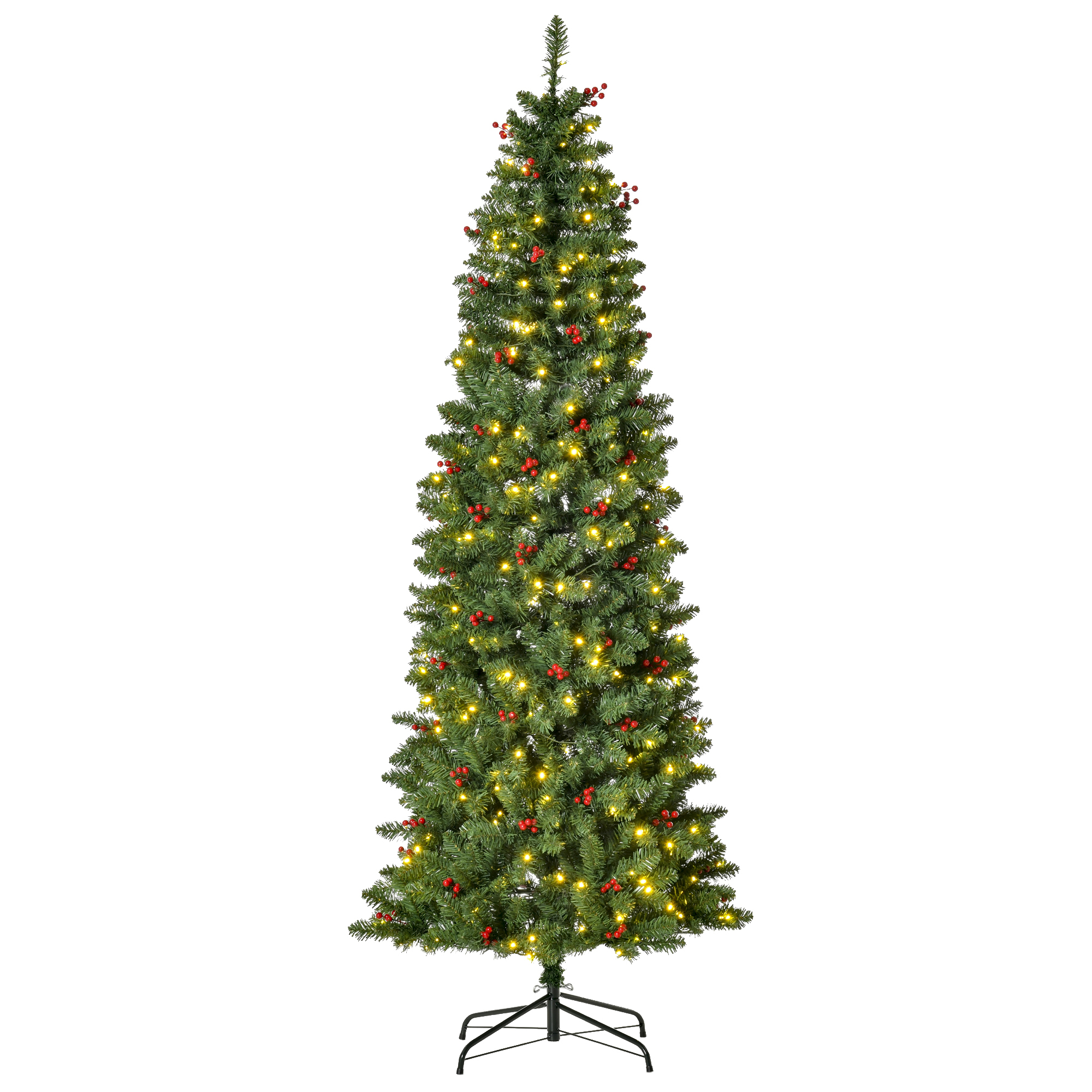 7FT Prelit Artificial Pencil Christmas Tree With Warm White LED Light, Red