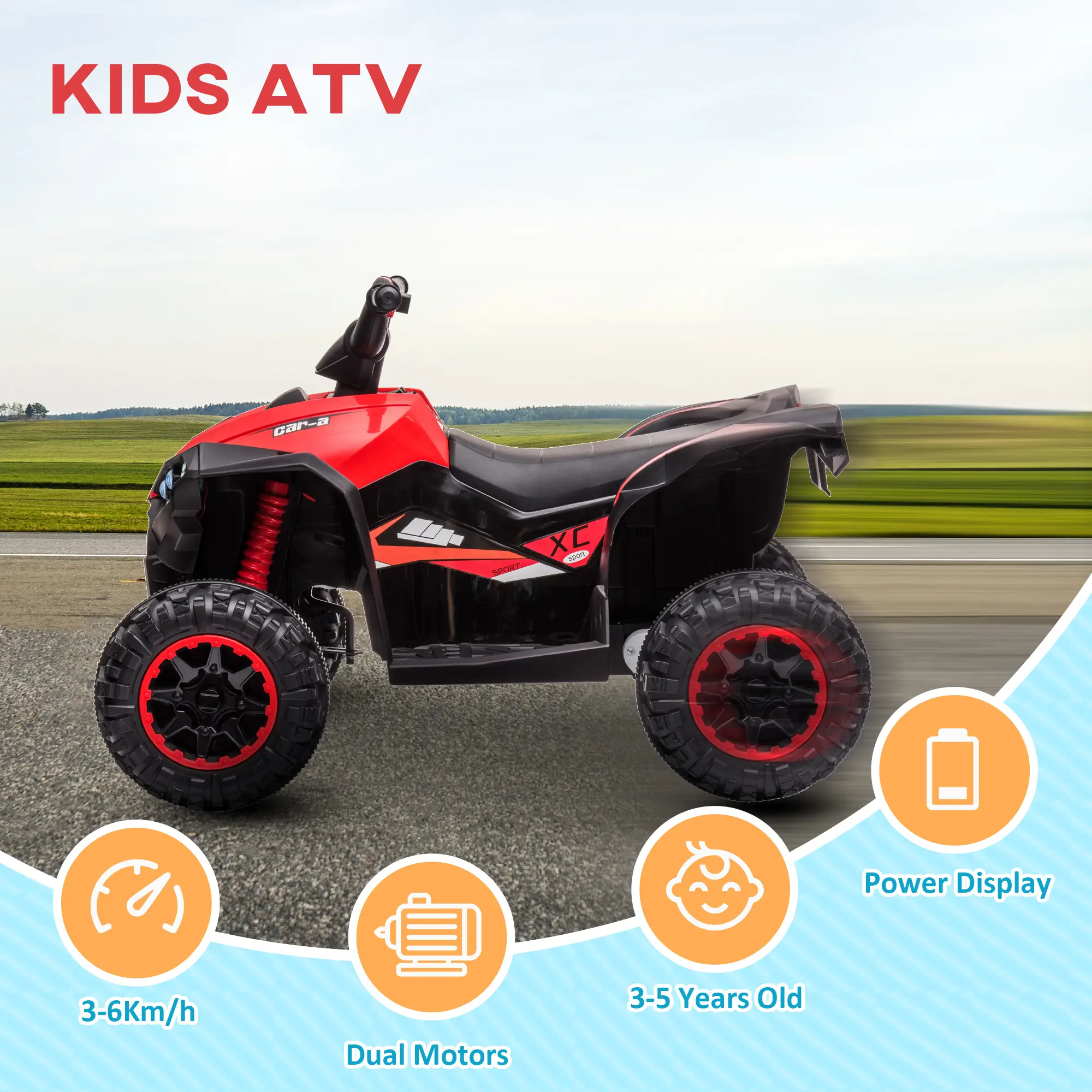 12V Kids ATV Quad Car with Forward & Backward Function, Four Wheeler for Kids with Wear-Resistant Wheels, Music, Electric Ride-on ATV for Toddlers Ages 3+ Years