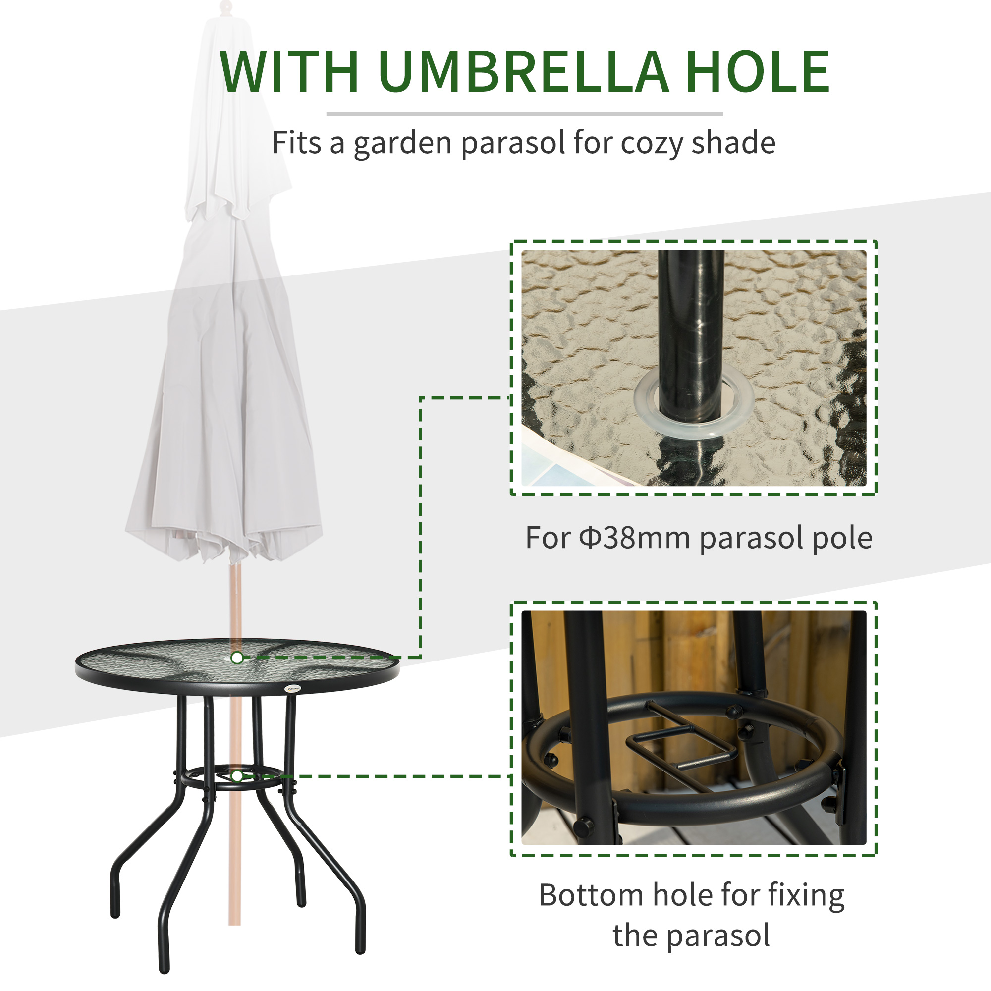 Outdoor 80cm Round Dining Table Tempered Glass Top Steel Frame Bistro Coffee — image 4