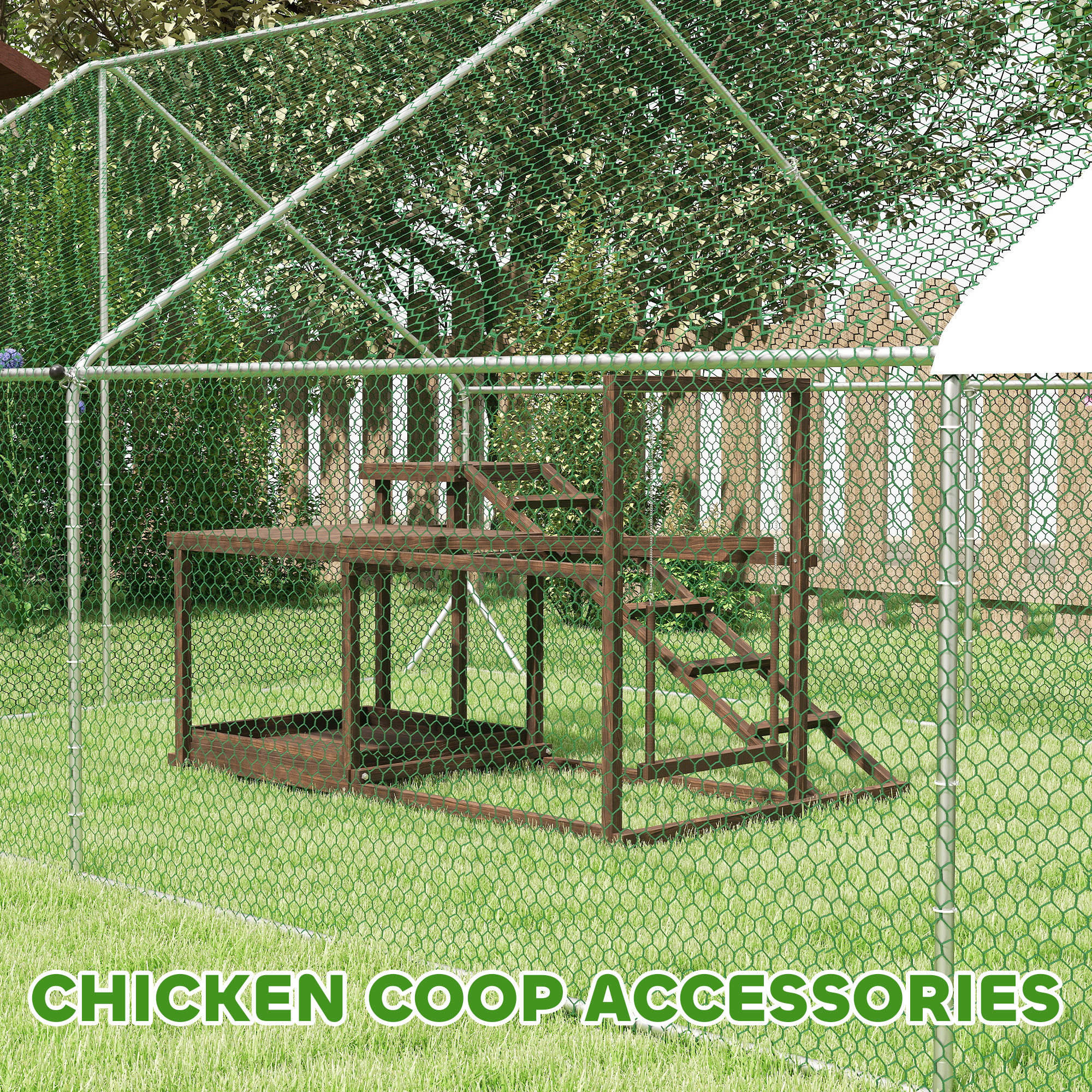  Wooden Chicken Activity Play Set with Perch, Swing, Ladder, Platforms, Feeder Storage, Coffee