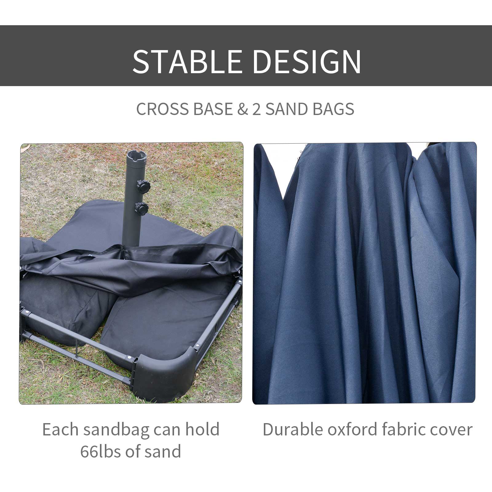 Double-Sided Patio Umbrella, Rust-Resistant Steel, Poolside Shade, Dark Blue - Image 3