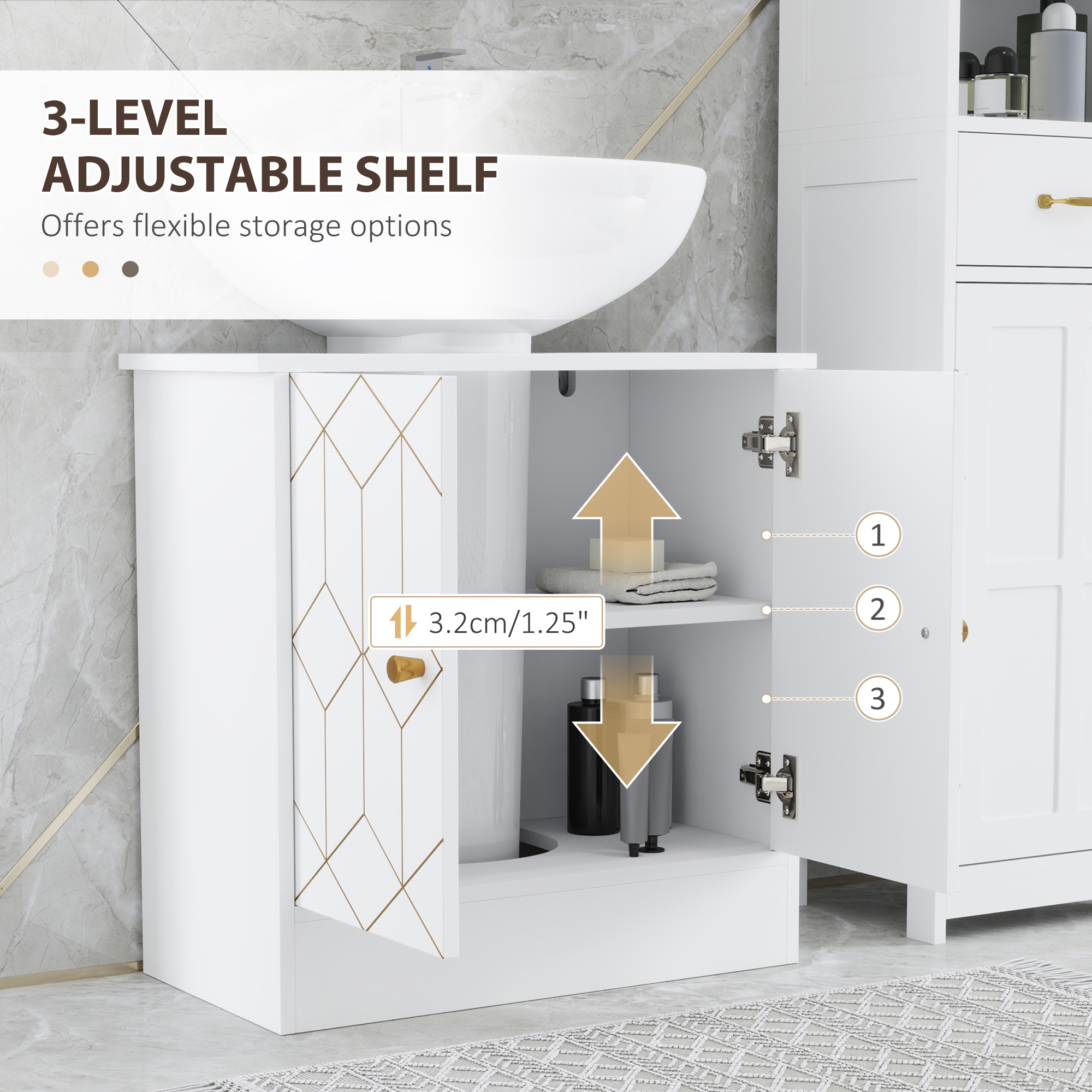 Under Sink Bathroom Cabinet, With Adjustable Shelf And Open Compartment — image 4
