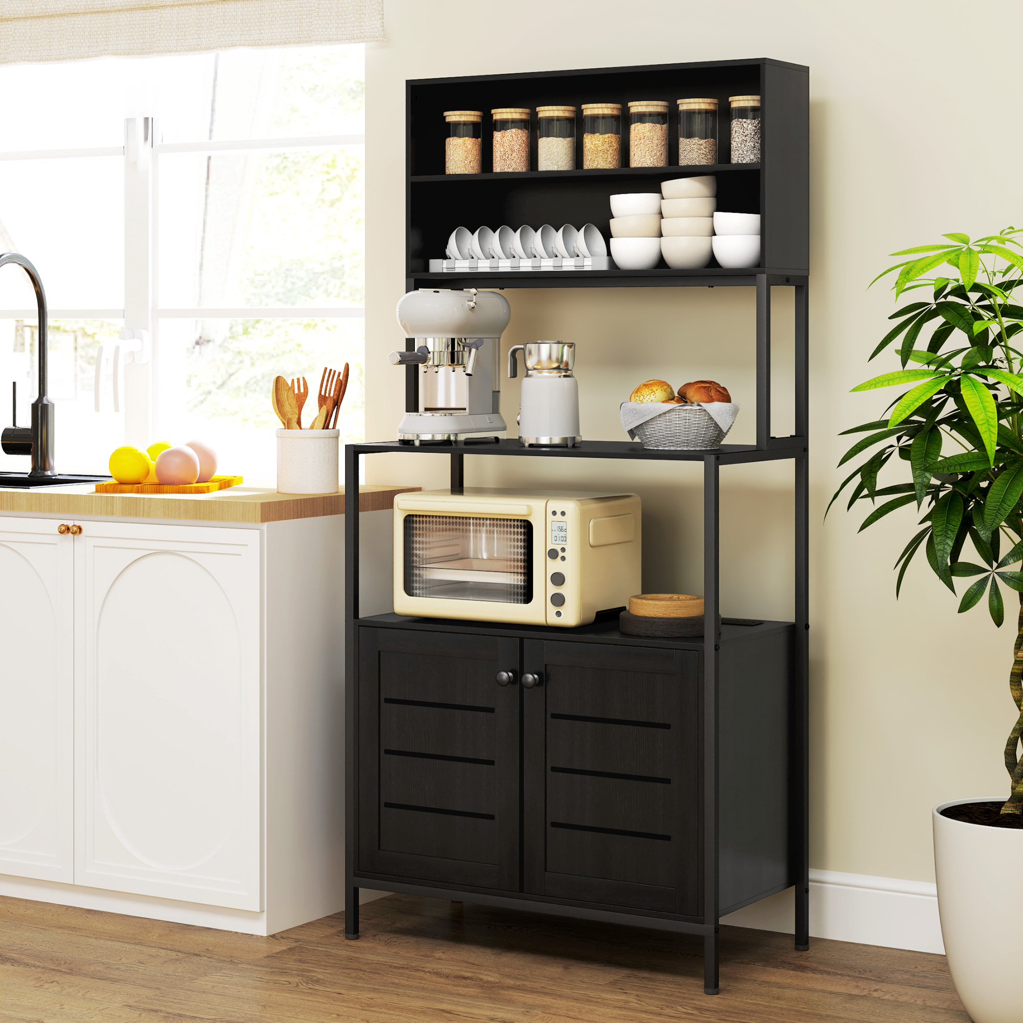 Bakers Rack with Power Outlet and Storage Shelves — photo 8