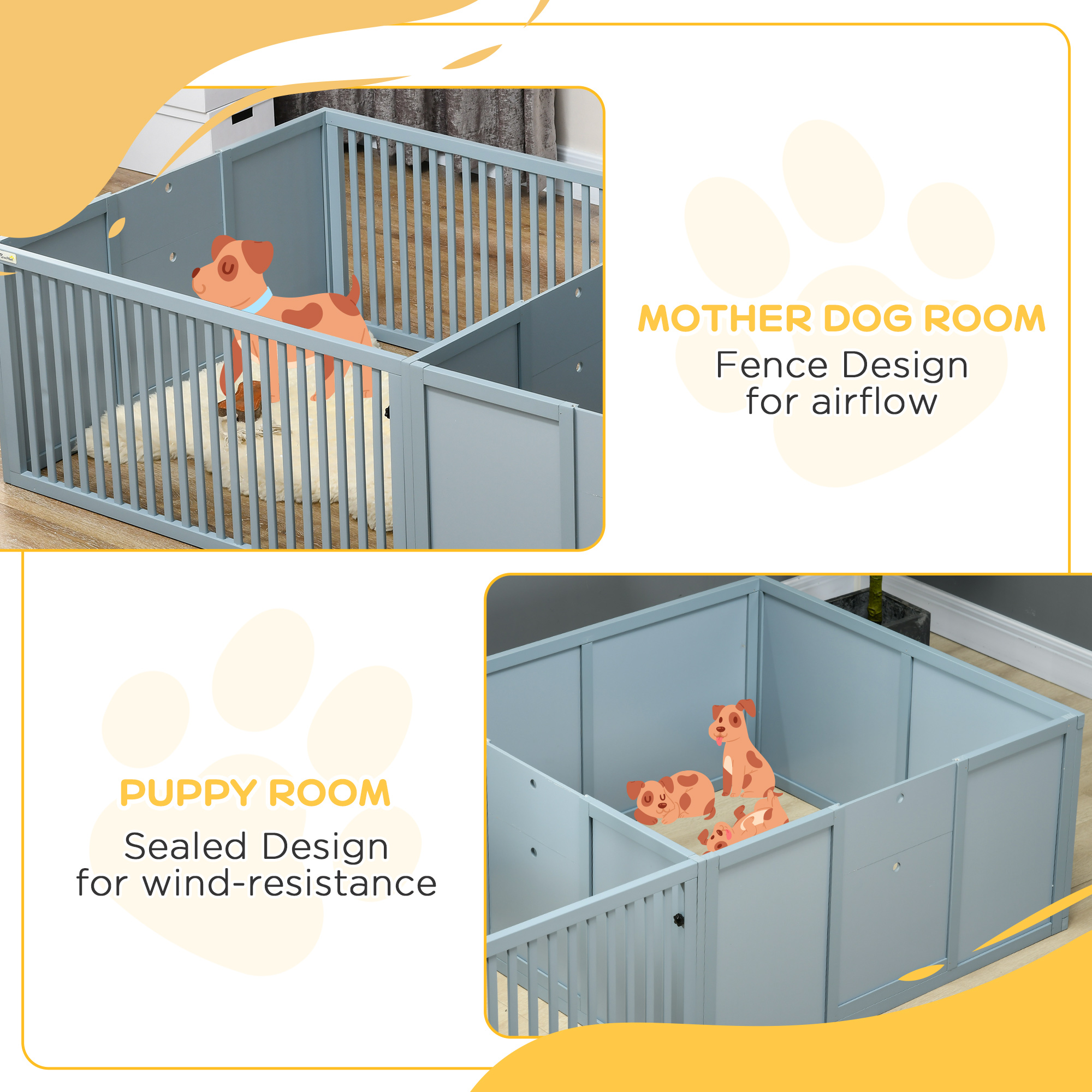 Whelping Box for Dogs Built for Mother’s Comfort, Dog Whelping Pen with Removable Doors, Puppy Playpen for Indoors, Newborn Puppy Supplies & Essentials, 81" x 39" x 20", Gray