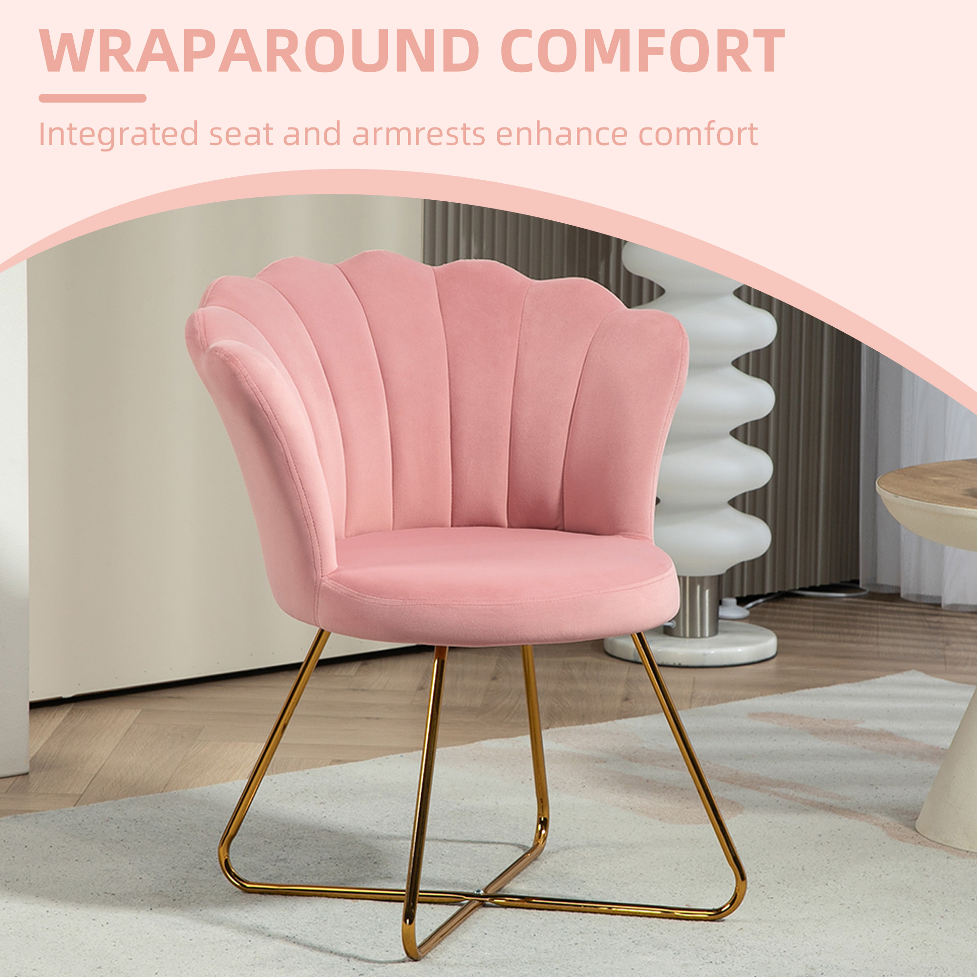 Velvet-Feel Lotus Petal Accent Chair - Pink — image 5
