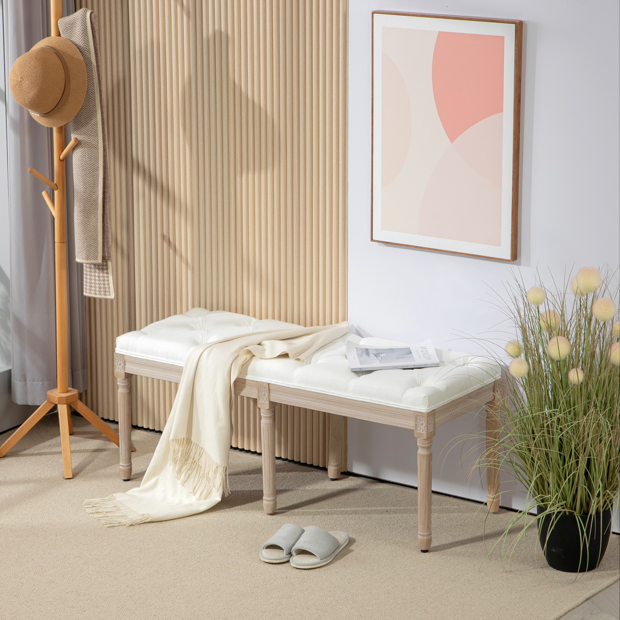 Vintage French Look Bed End Bench - Cream White — image 5