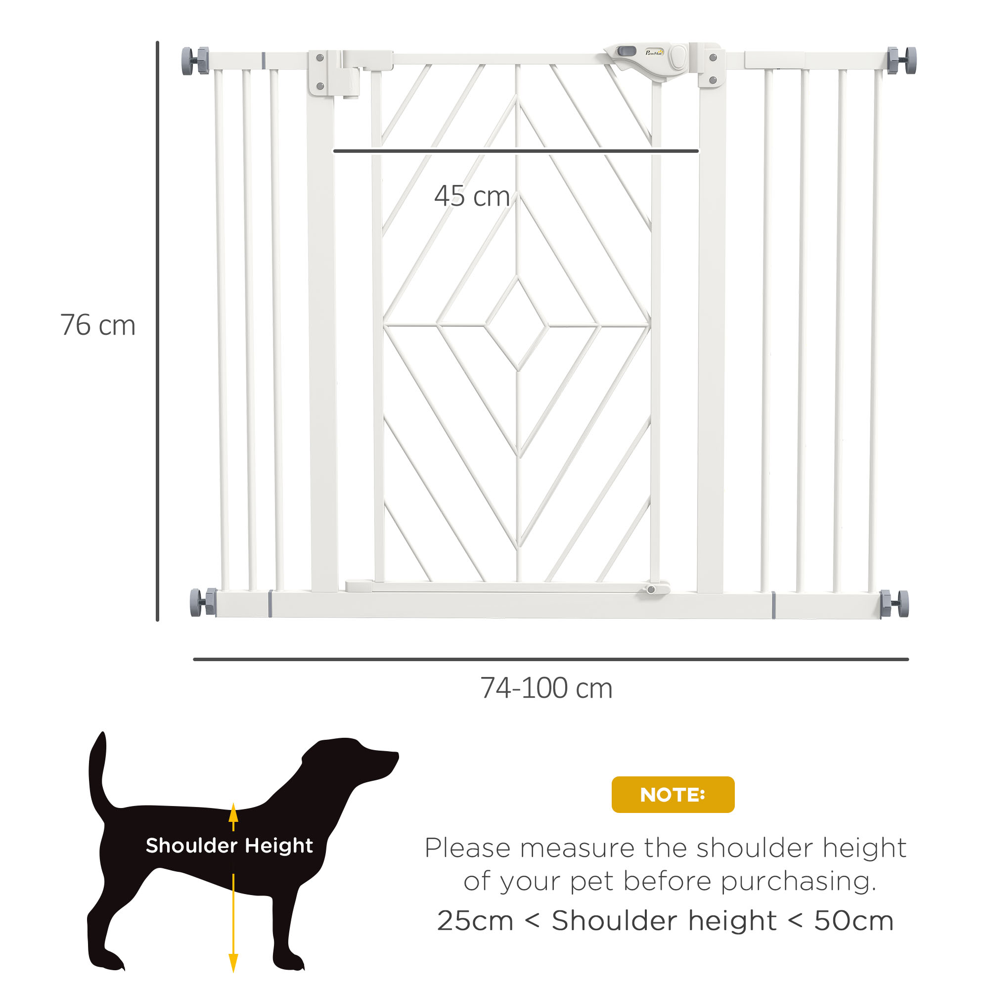 PawHut Pressure Fit Stair Gate Dog Gate W/ Auto Closing Door, Double Locking, Easy Installation, For 74-100cm Openings - White