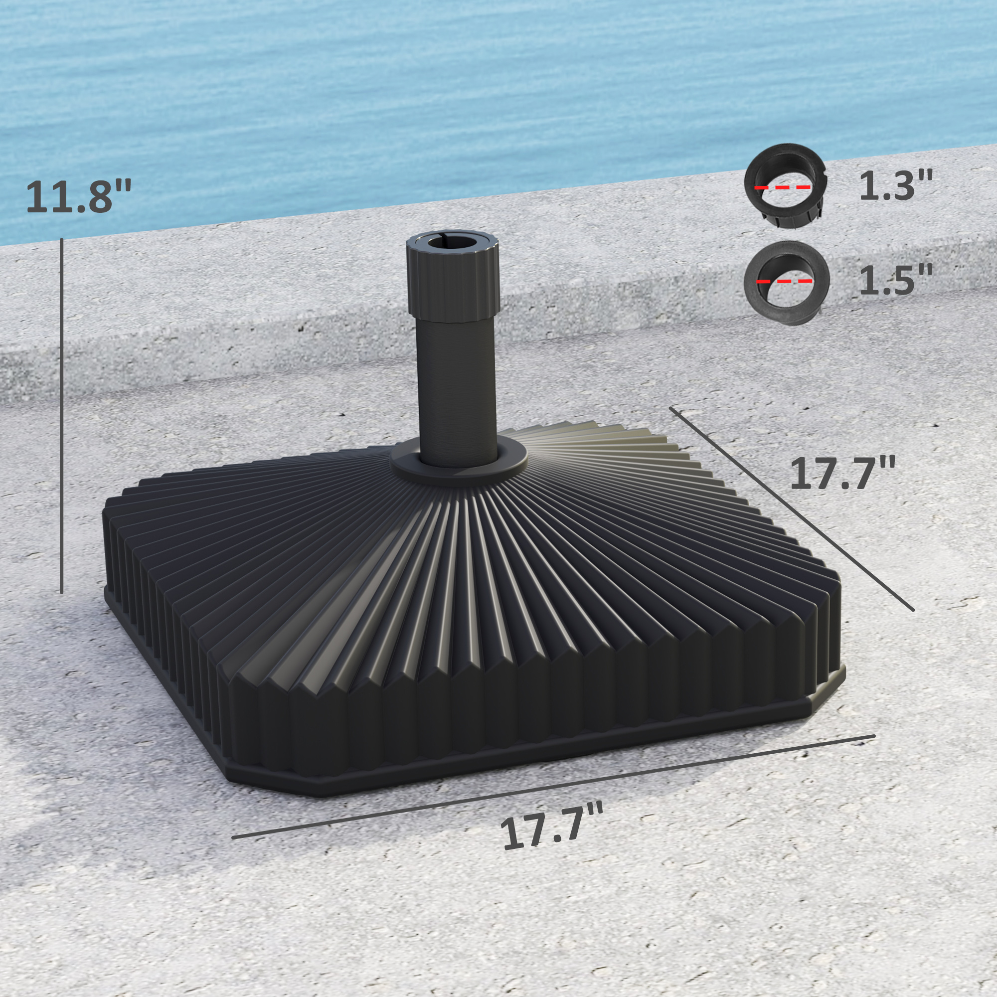 Square Patio Umbrella Base Holder, Heavy Duty Outdoor Umbrella Stand Base, Filled Up to 42lbs with Stand or 33lbs with Water for Garden, Poolside, Black