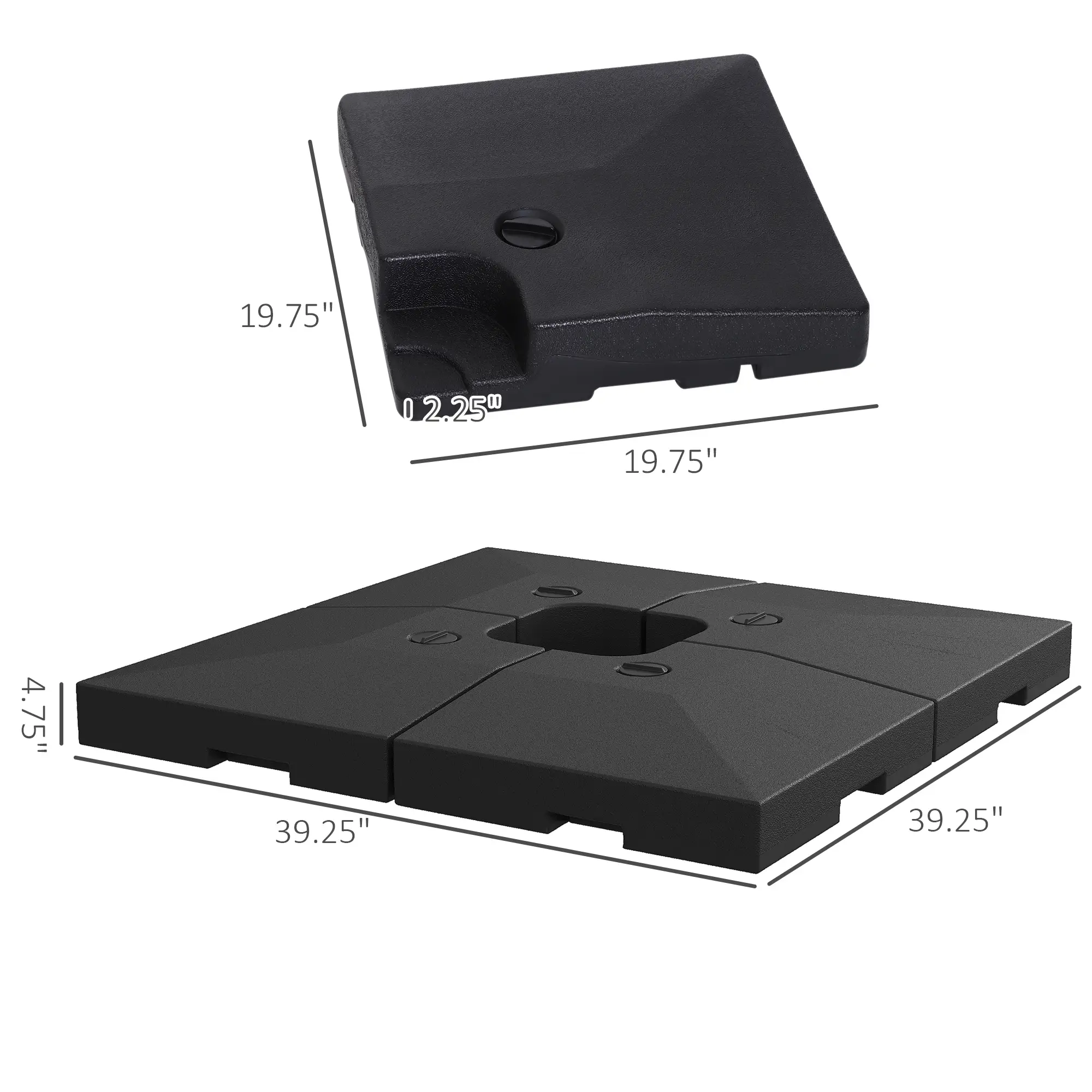 4 Pieces Cantilever Patio Umbrella Base, Outdoor Offset Umbrella Weights, 176 lbs Capacity Water or 264 lbs Capacity Sand  Plates Set, Black