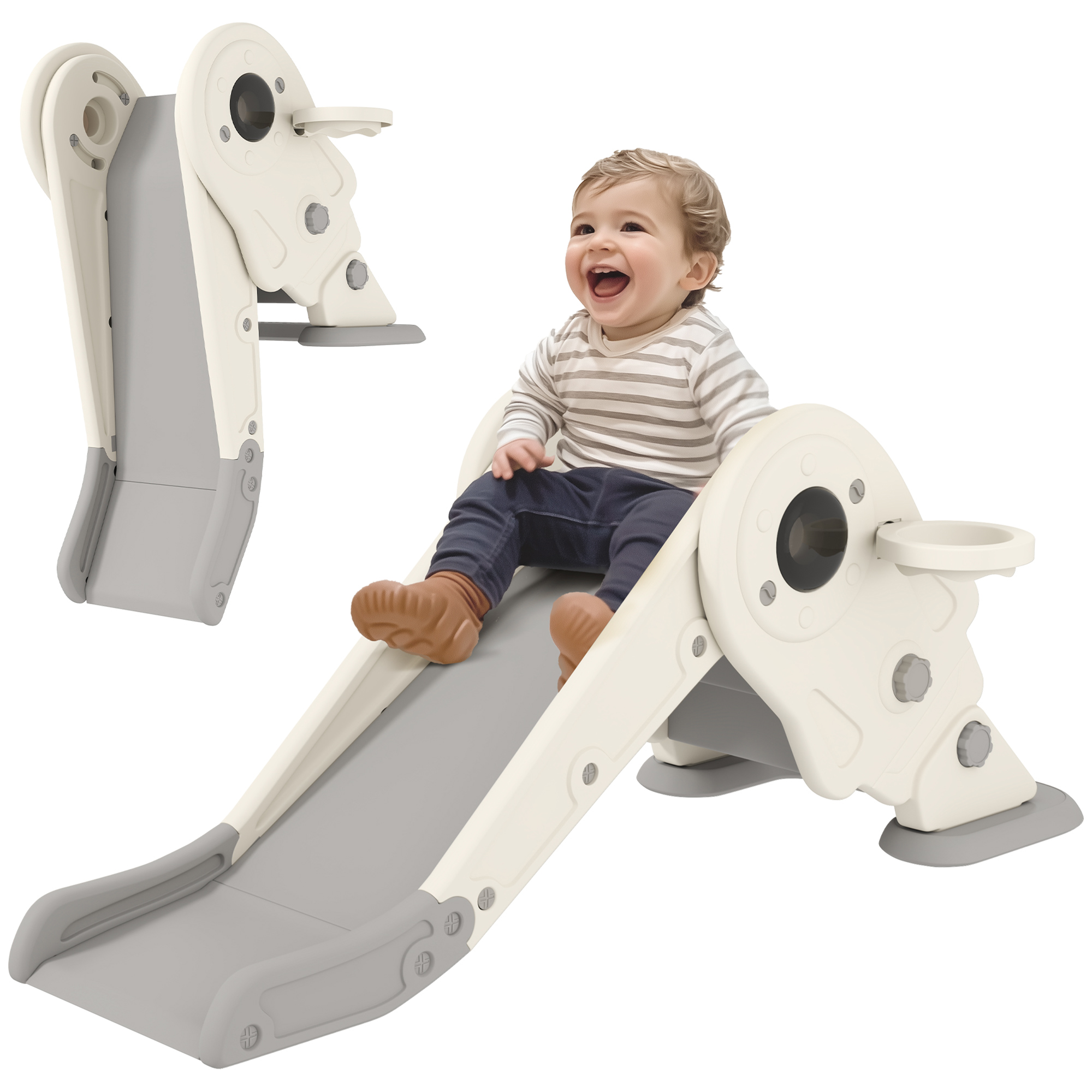 3-in-1 Kids Slide With Basketball Hoop, Climber, Anti-Slip Steps For Toddlers — image 4
