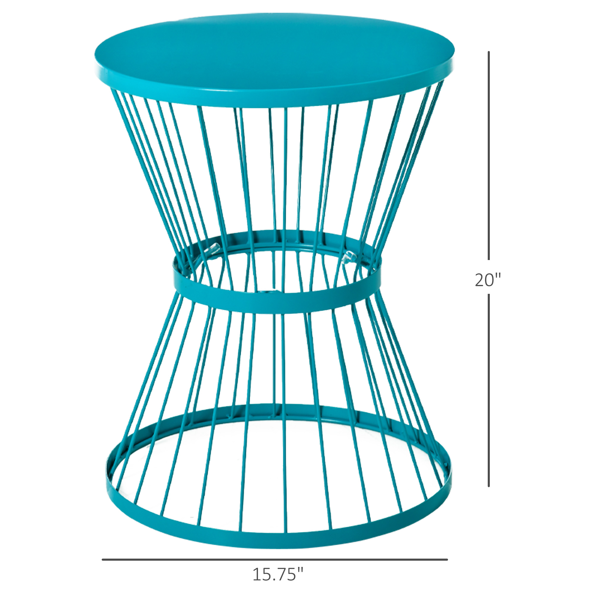 16" Steel Patio Side Table, Garden End Table with Hourglass Design, Accent Table for Outdoor and Indoor Use, Blue - Image 4